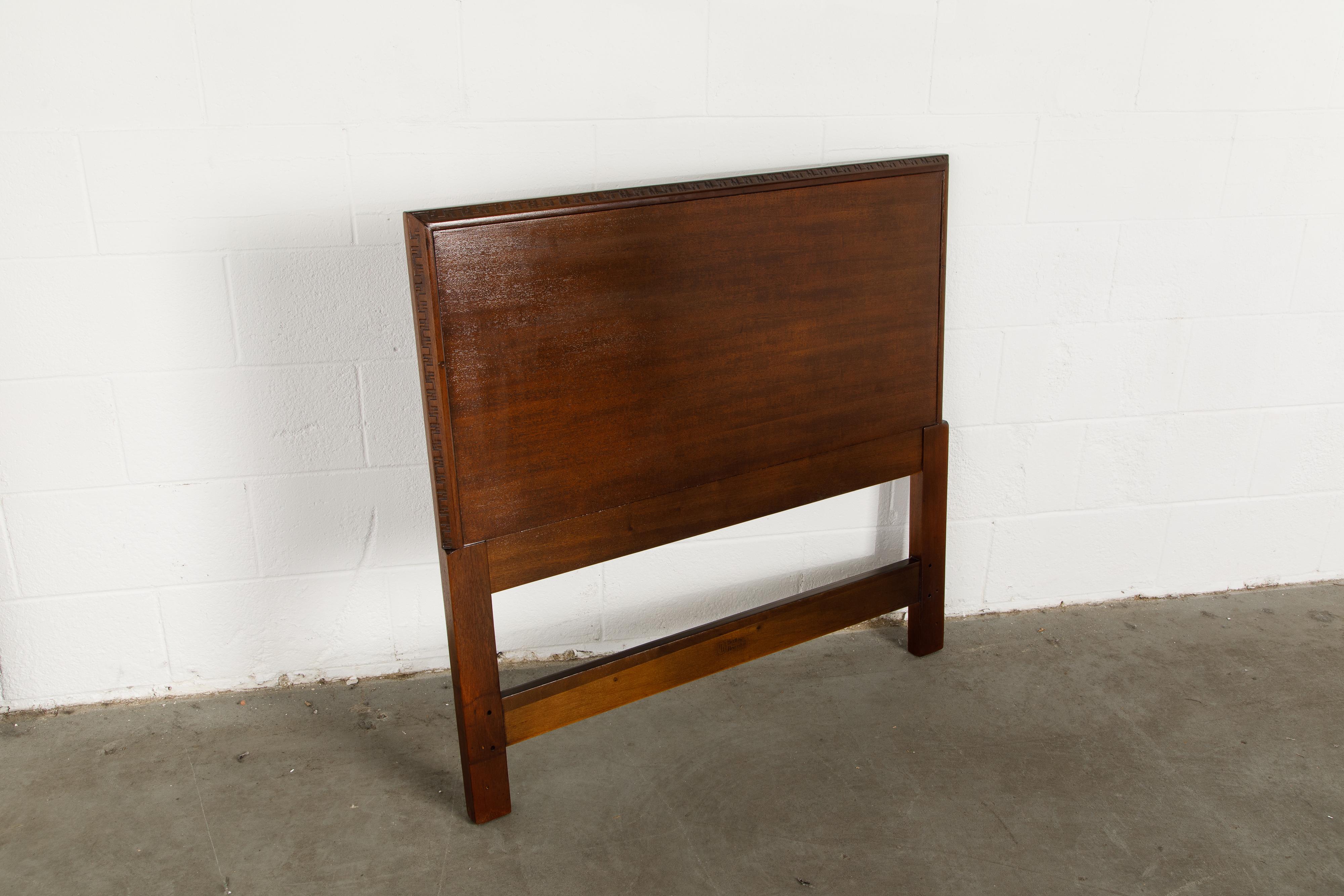 'Taliesin' Mahogany Twin Sized Bed Headboard by Frank Lloyd Wright, 1955, Signed For Sale 9