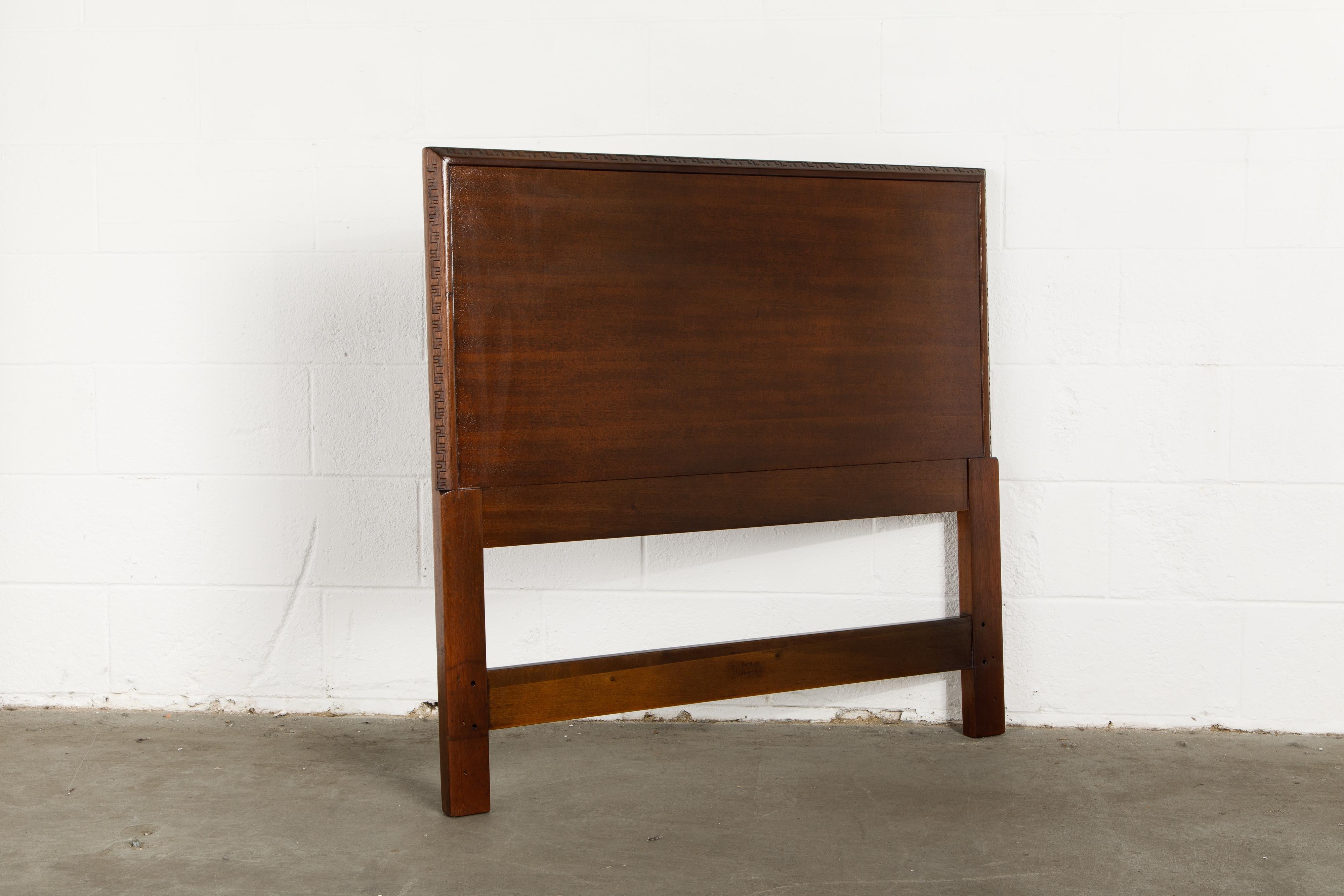 'Taliesin' Mahogany Twin Sized Bed Headboard by Frank Lloyd Wright, 1955, Signed In Excellent Condition For Sale In Los Angeles, CA