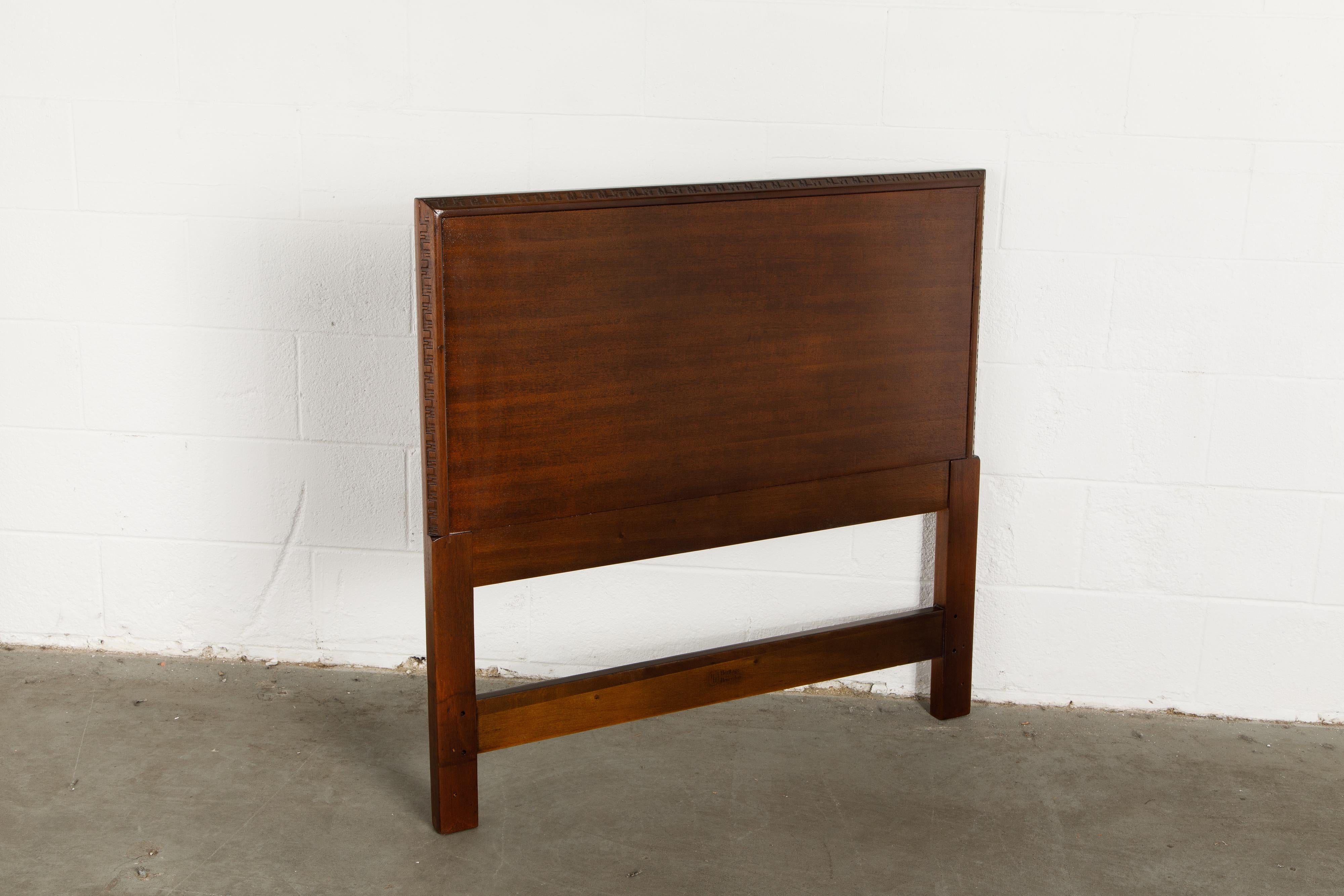 Mid-20th Century 'Taliesin' Mahogany Twin Sized Bed Headboard by Frank Lloyd Wright, 1955, Signed For Sale