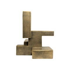"Talio" Mixed-Media Table Top Sculpture in Gold Finish by Dan Schneiger