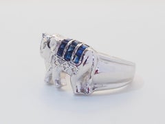 Talisman 0.40ct Squared Blue Sapphire & Quartz Elephant Sterling Silver Ring