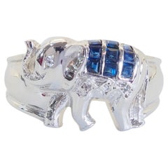 Talisman 0.40ct Squared Blue Sapphire & Quartz Elephant Sterling Silver Ring