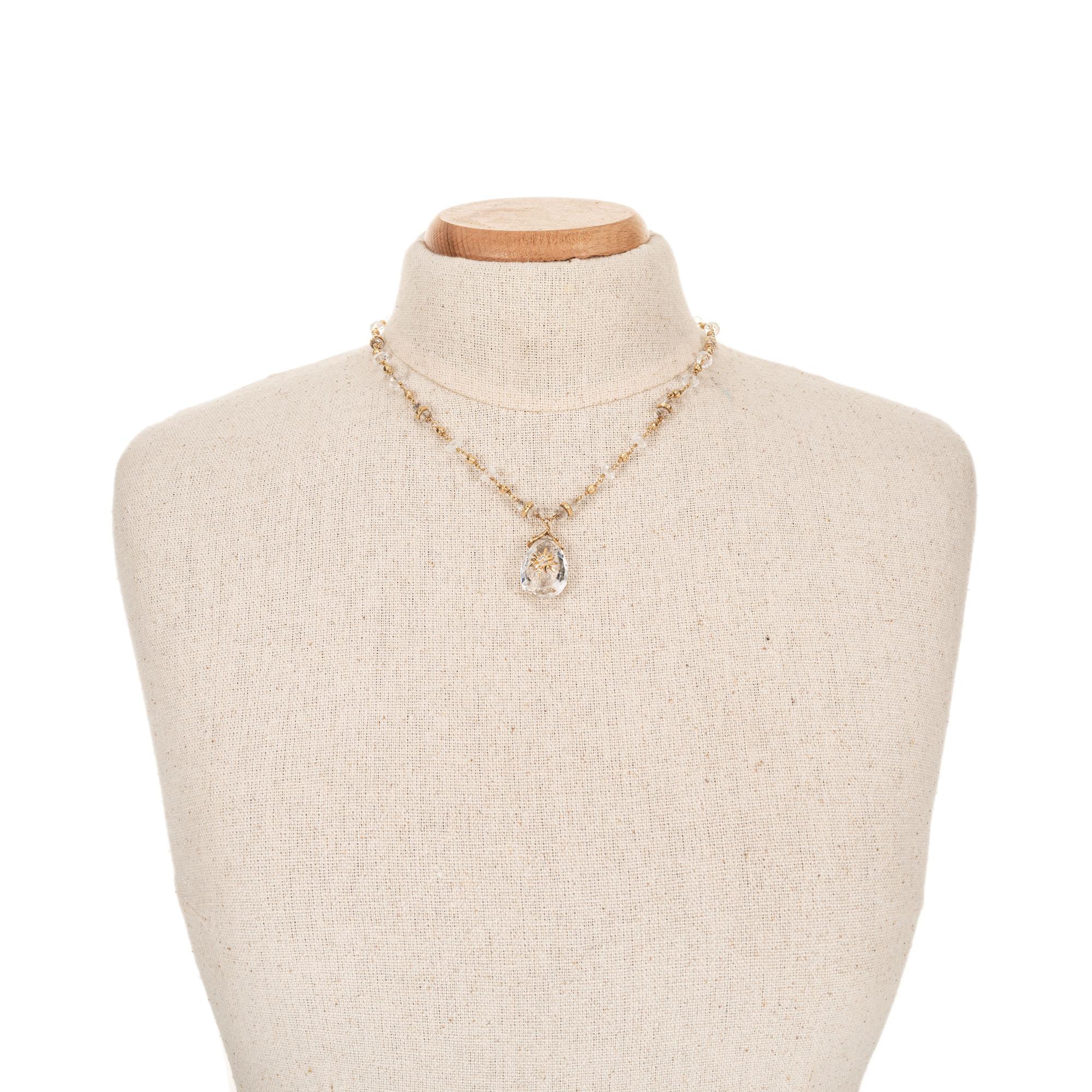 Talisman 12.00 Carat Quartz Gold Bead Pendant Necklace In Excellent Condition For Sale In Stamford, CT