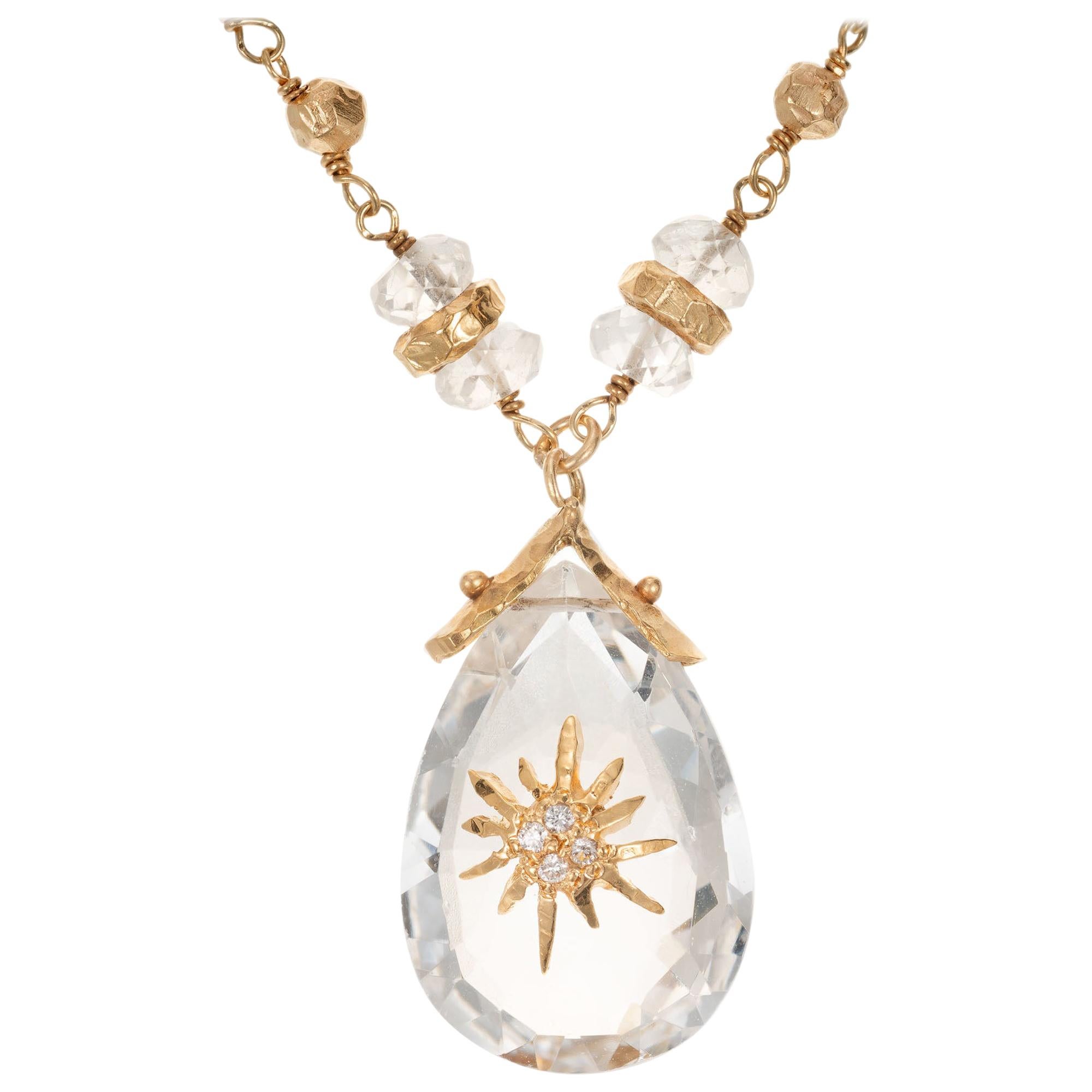 Talisman 12.00 Carat Quartz Gold Bead Pendant Necklace For Sale