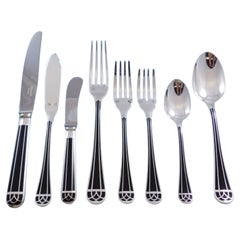 Vintage Talisman Black by Christofle Silverplate Flatware Service Dinner Set 82 pcs