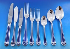 Talisman Blue by Christofle Silverplate Flatware Service Set 102 pcs with Chest