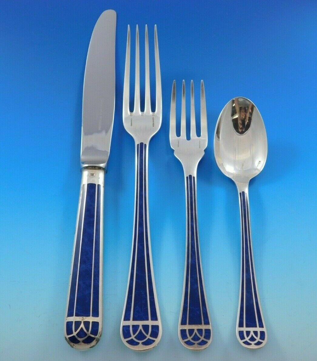 Talisman Blue Chinese by Christofle France Sterling Silver Flatware Service Set In Excellent Condition In Big Bend, WI