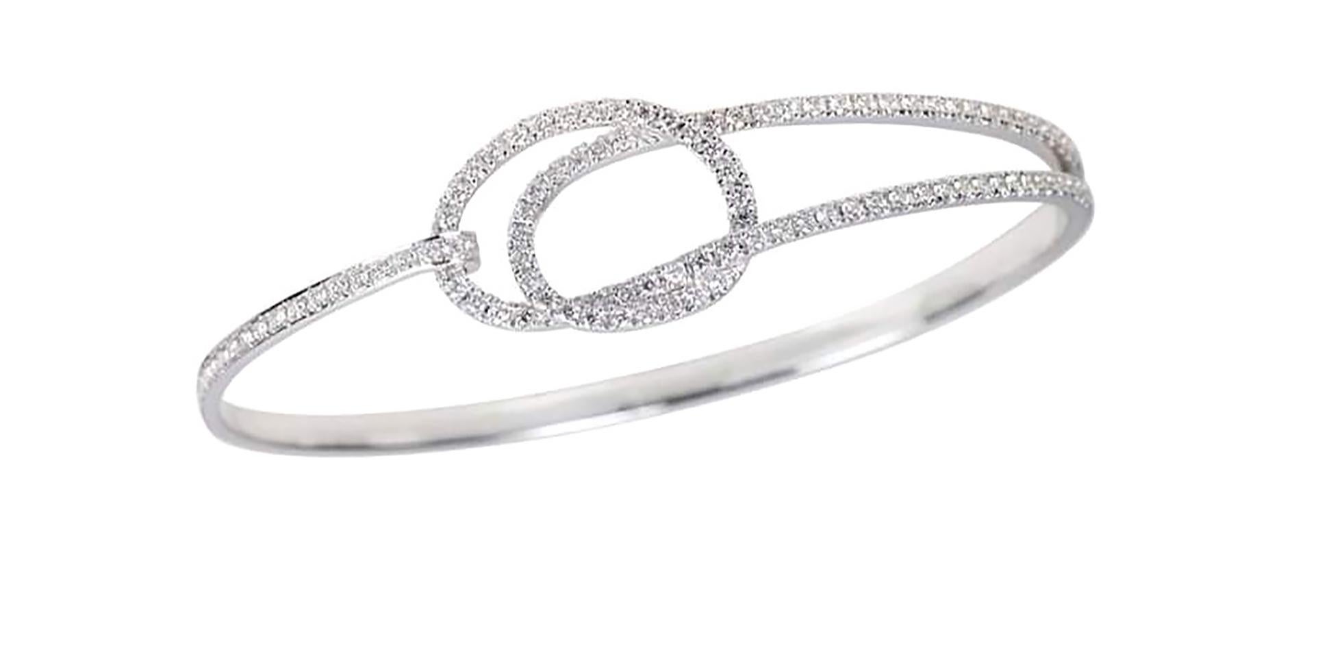 Talisman: Eternity Knot Diamond Bangle in 18K White Gold  Settings In New Condition For Sale In Bangkok, 10