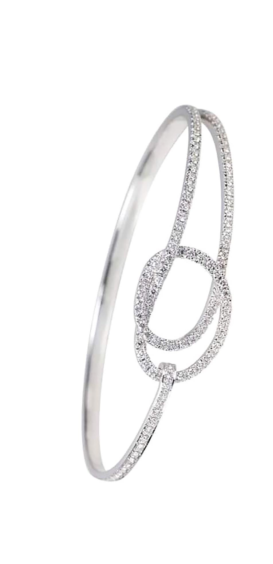 Talisman: Eternity Knot Diamond Bangle in 18K White Gold  Settings For Sale 1