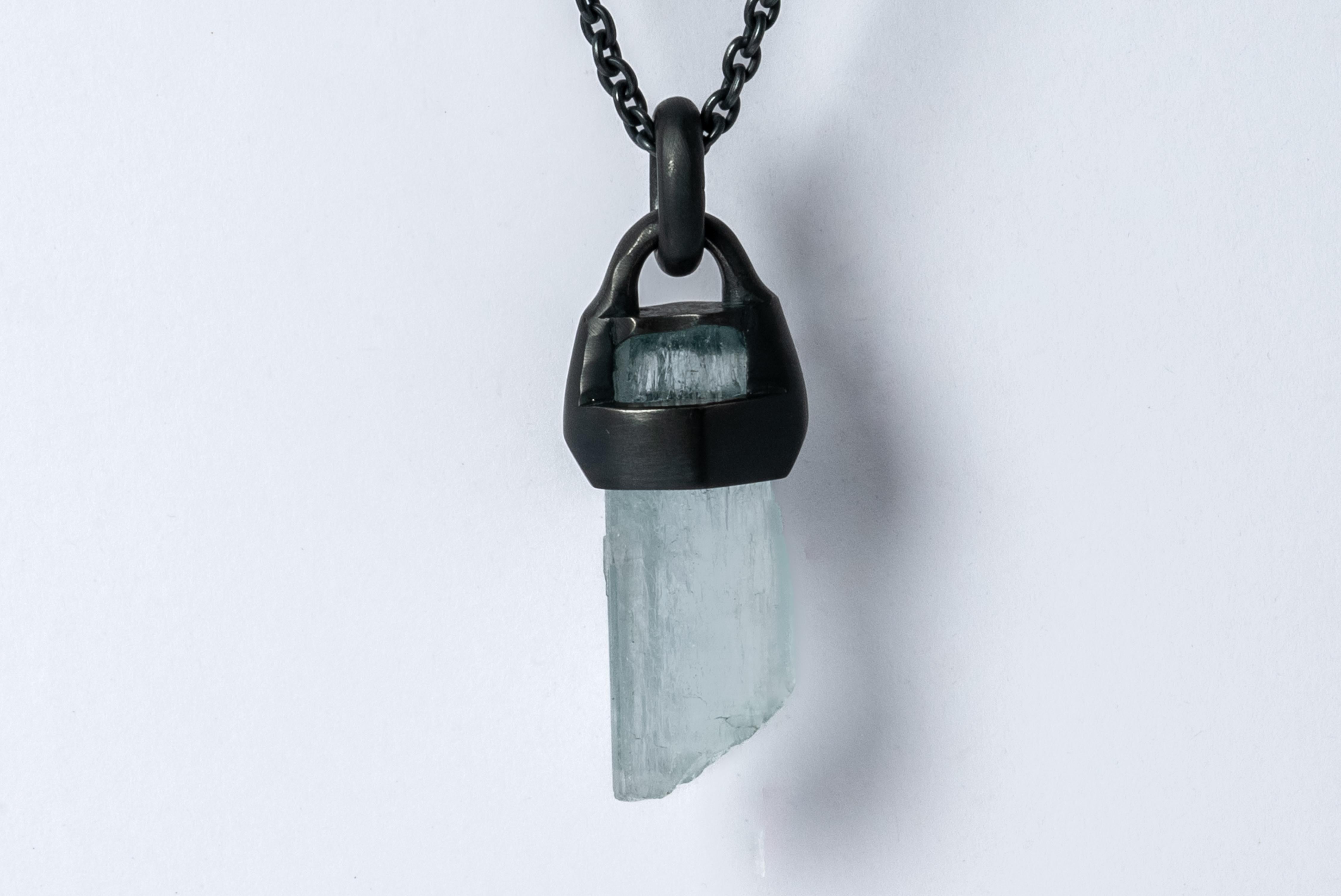 Rough Cut Talisman Necklace (Brace-Held, Healed, Aquamarine, KA+AQU) For Sale