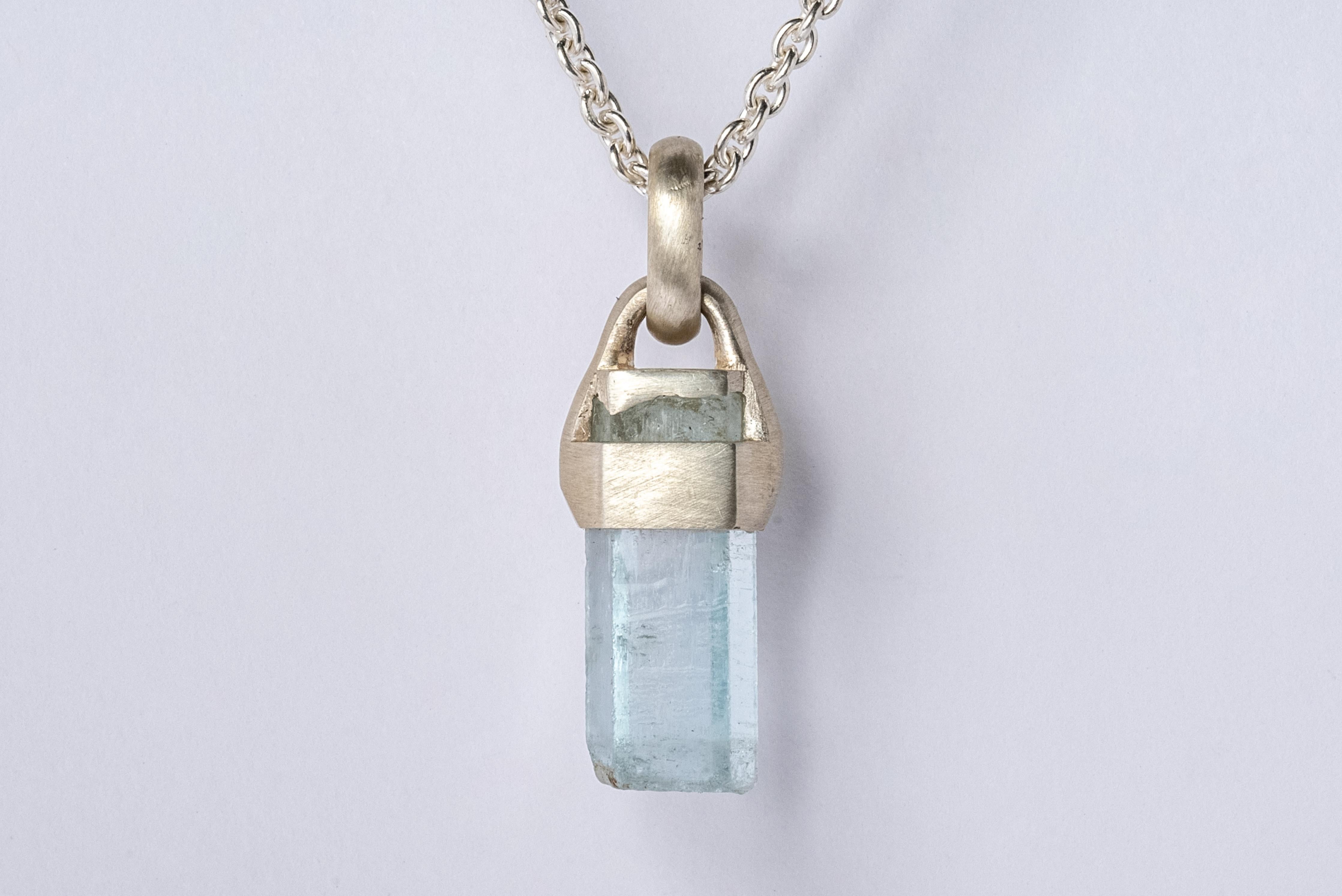 Rough Cut Talisman Necklace (Brace-Held, Healed, Aquamarine, MA+AQU) For Sale