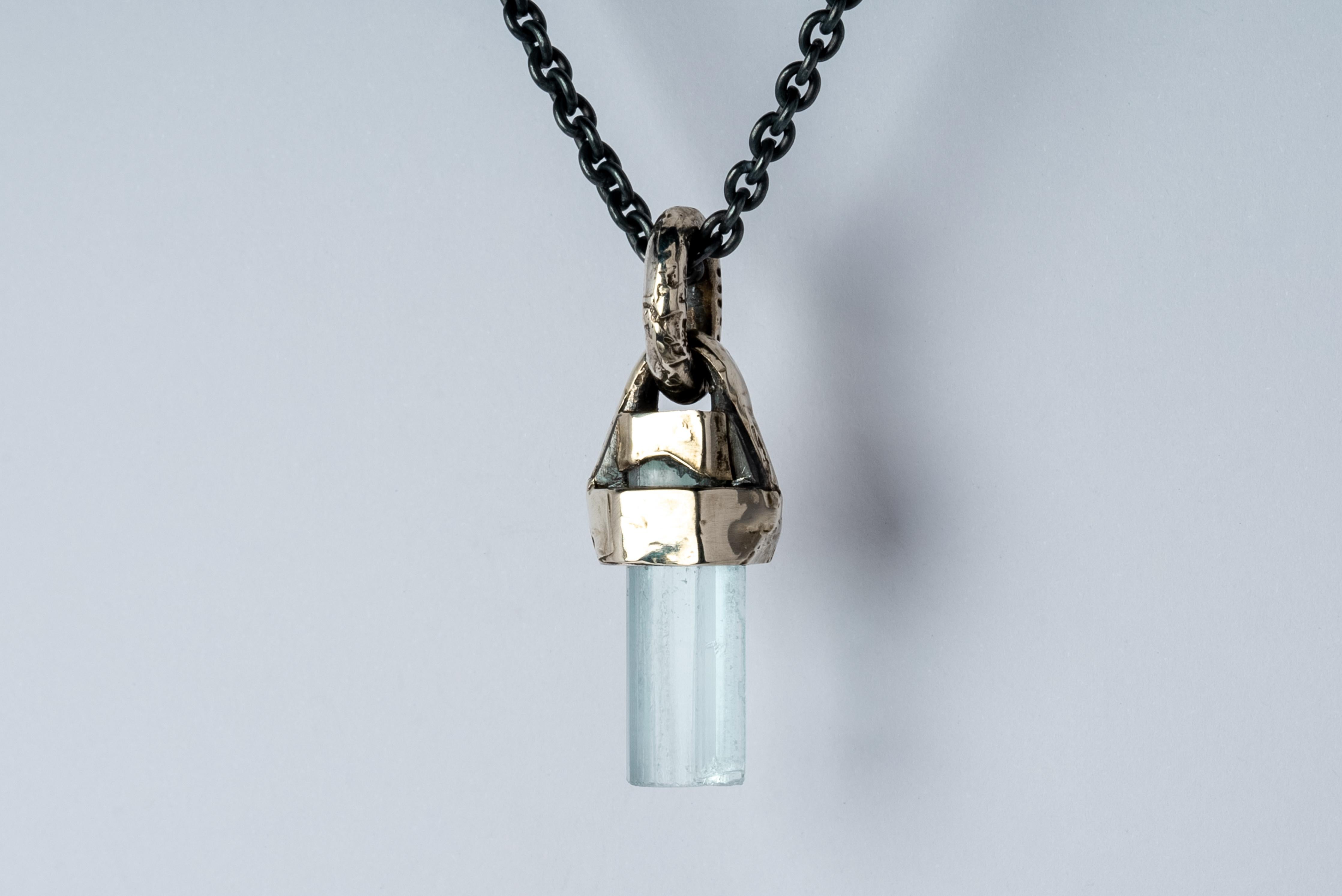 Rough Cut Talisman Necklace (Brace-Held, Healed, Fuse, Aquamarine, KA10KW+AQU) For Sale