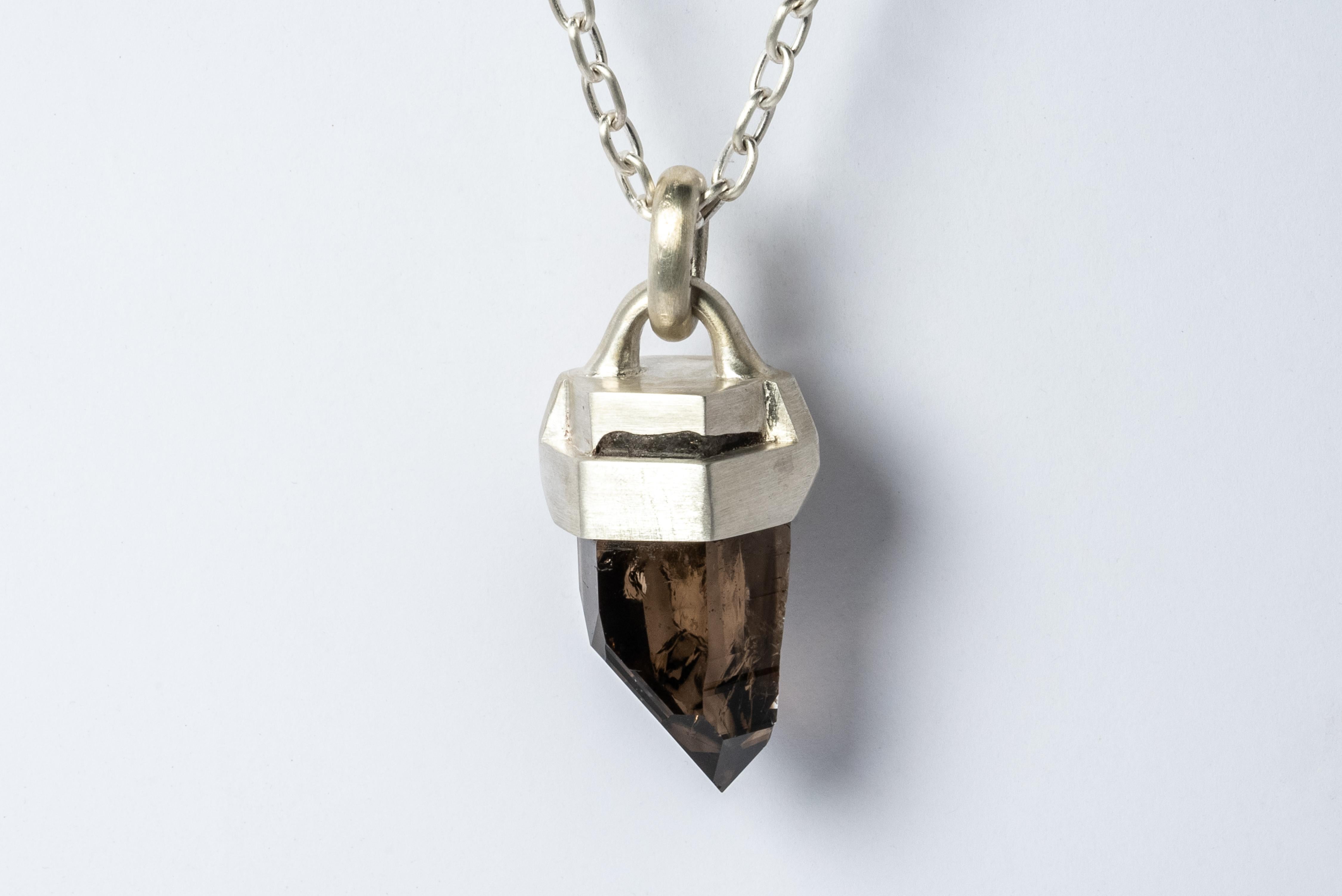 Rough Cut Talisman Necklace (Brace-Held, Healed, Smoky Quartz, MA+SQ) For Sale