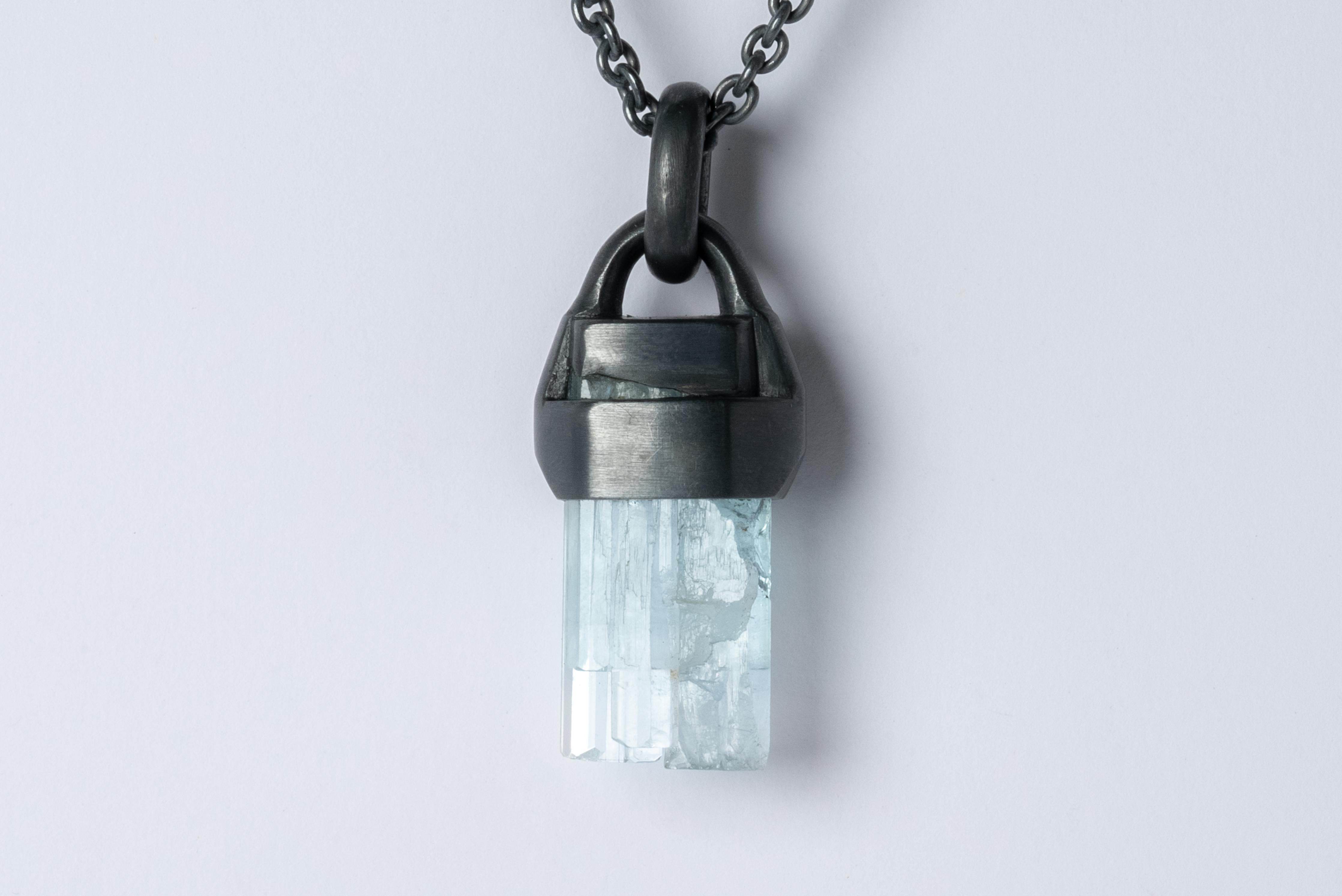Rough Cut Talisman Necklace SPECIMEN (Brace-Held, Healed, Aquamarine, KA+AQU) For Sale