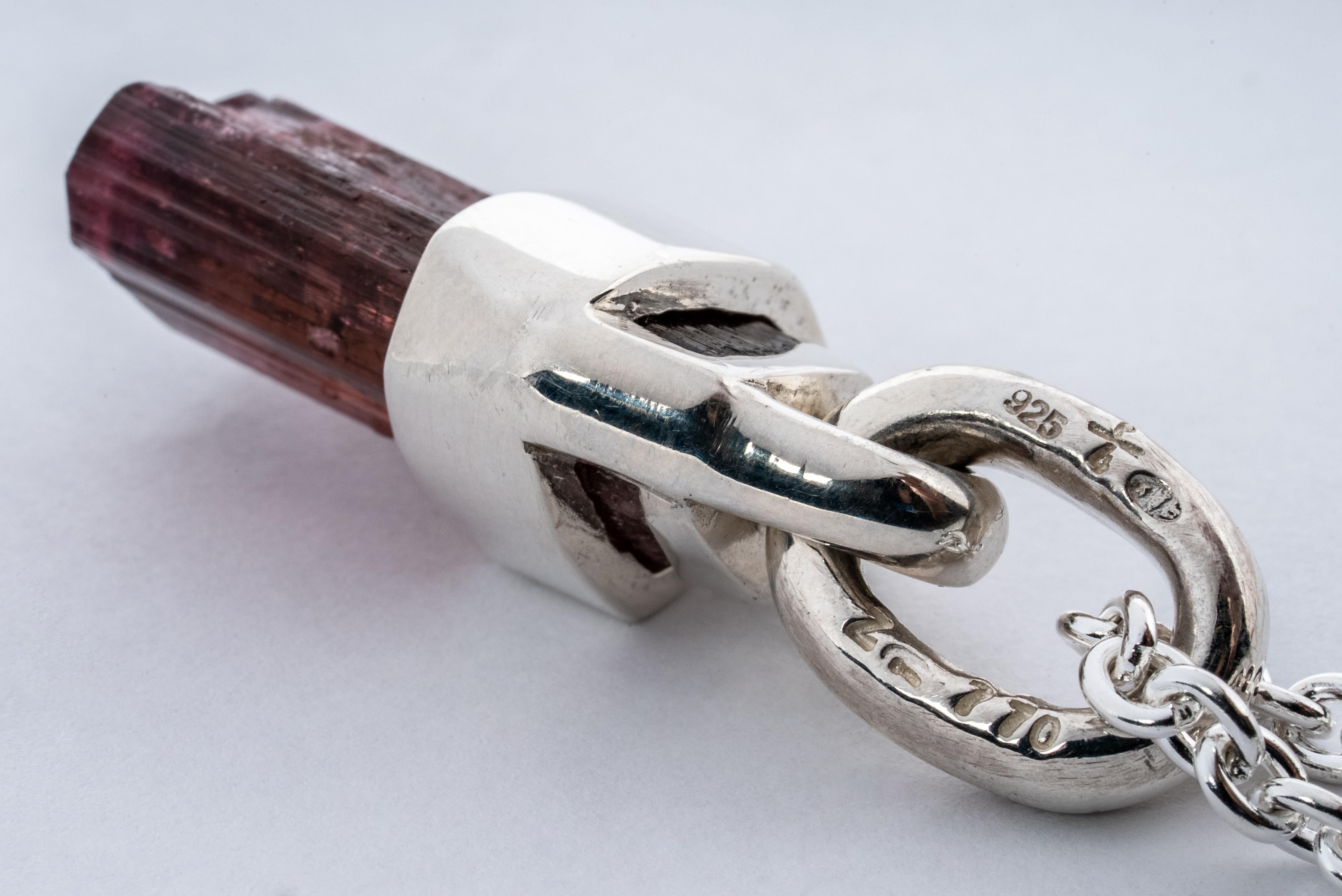 Rough Cut Talisman Necklace SPECIMEN (Brace-Held, Healed, Rubellite, PA+RBL) For Sale