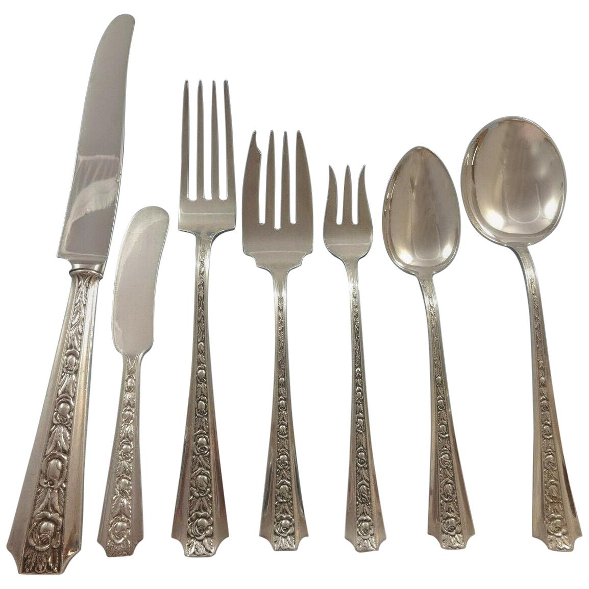 Talisman Rose by Frank Whiting Sterling Silver Flatware Service 12 Set 86 Piece For Sale