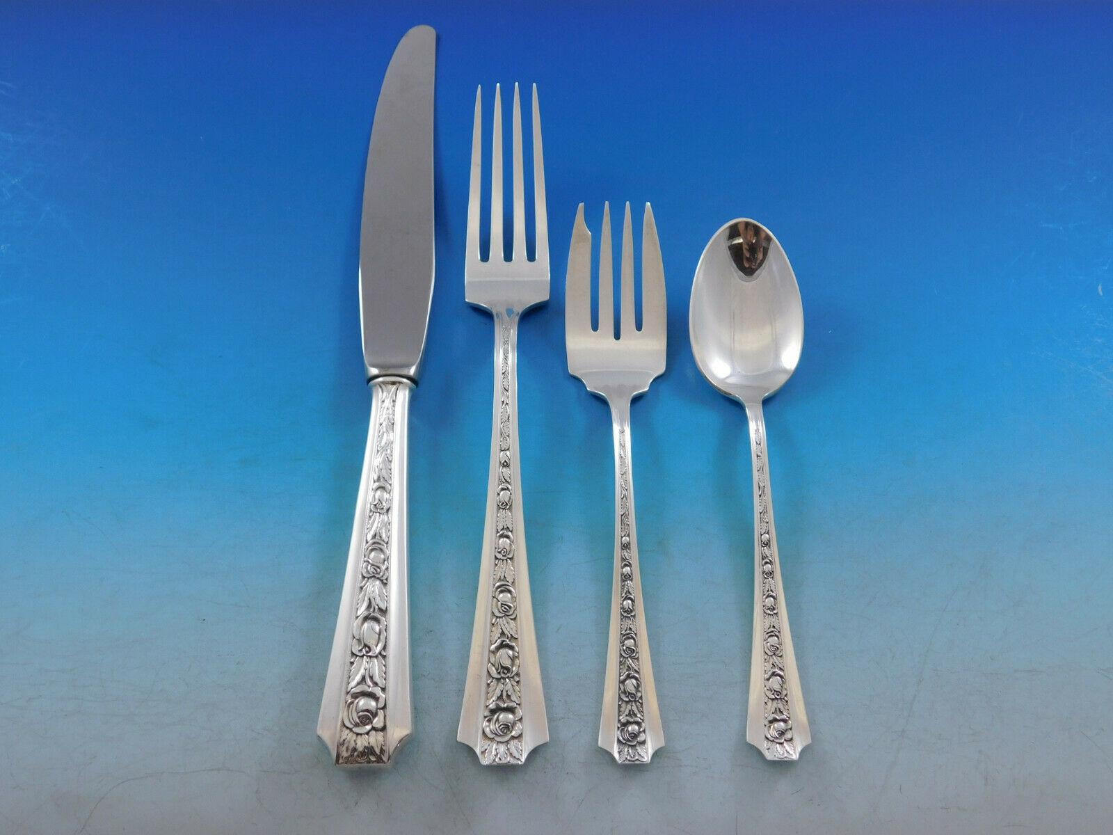 Dinner Size Talisman Rose by Frank M. Whiting sterling silver flatware set, 78 pieces. This set includes:

12 Dinner Size Knives, 9 5/8