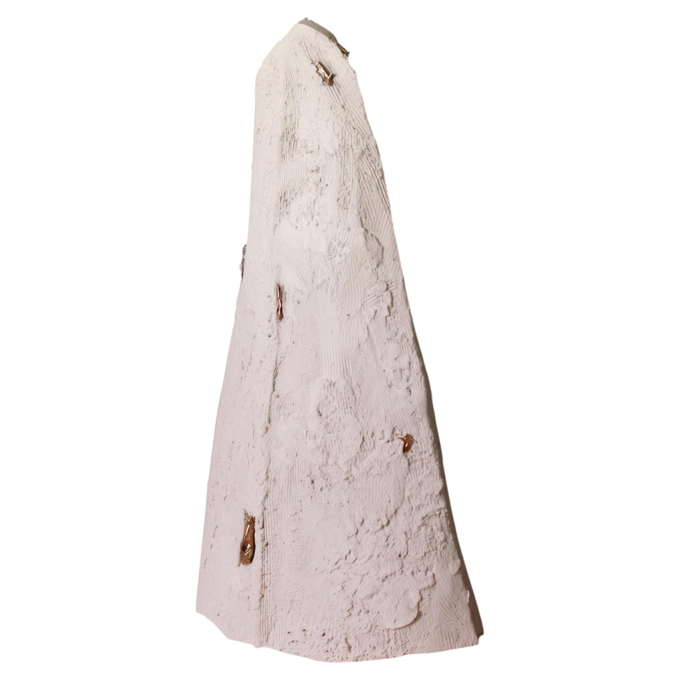 Talisman Sculpture #1 in Sandy Stoneware with Bronze Inlays by Margaux Leycuras For Sale