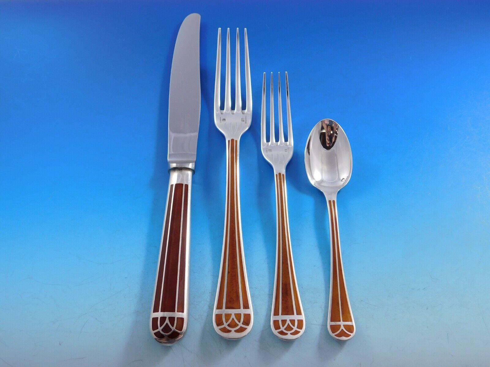 Talisman Sienna Brown by Christofle Silverplate Flatware Service Set Dinner 50pc In Excellent Condition For Sale In Big Bend, WI