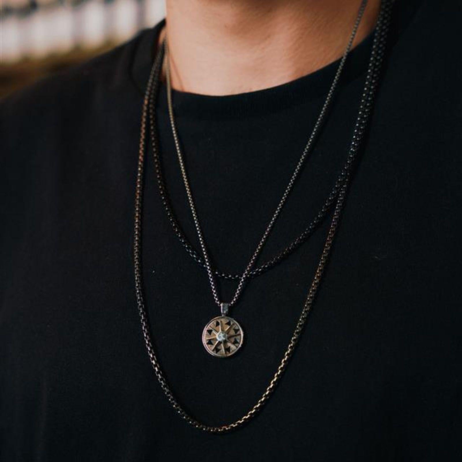 Men's Talismanic Amulet Necklace in Stainless Steel For Sale