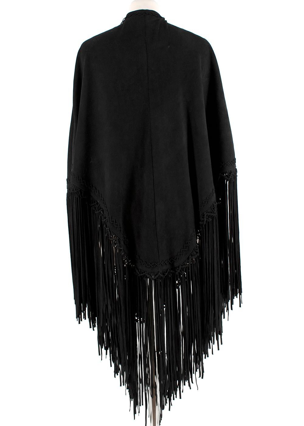 Women's or Men's Talitha Black Suede Fringed Shawl S/M