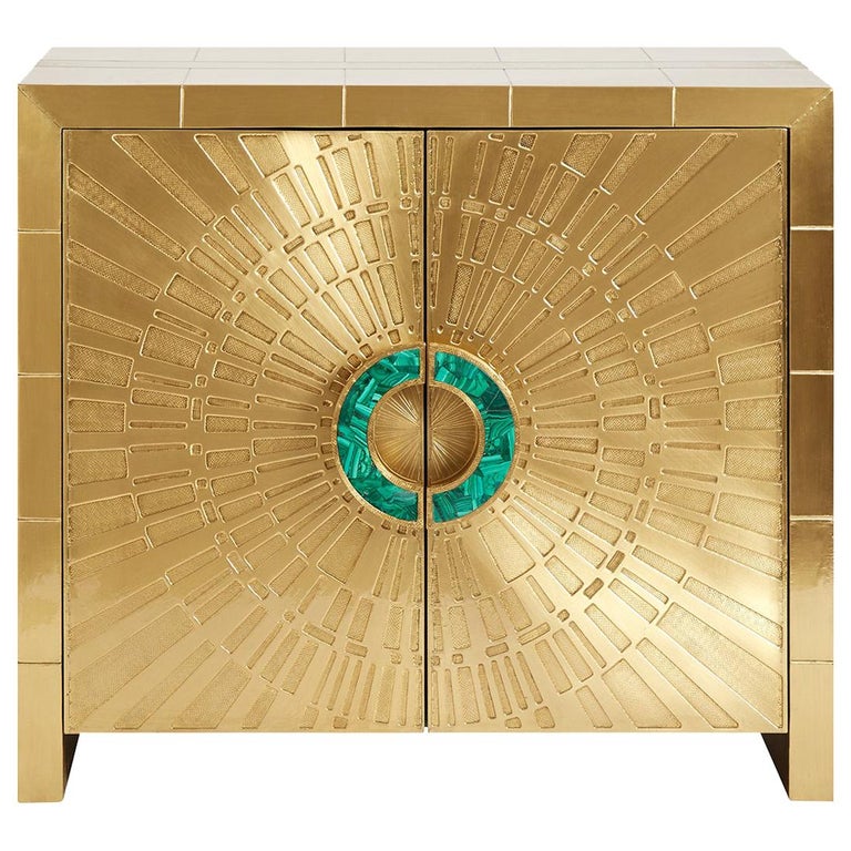 Talitha Brass and Malachite Console Cabinet For Sale