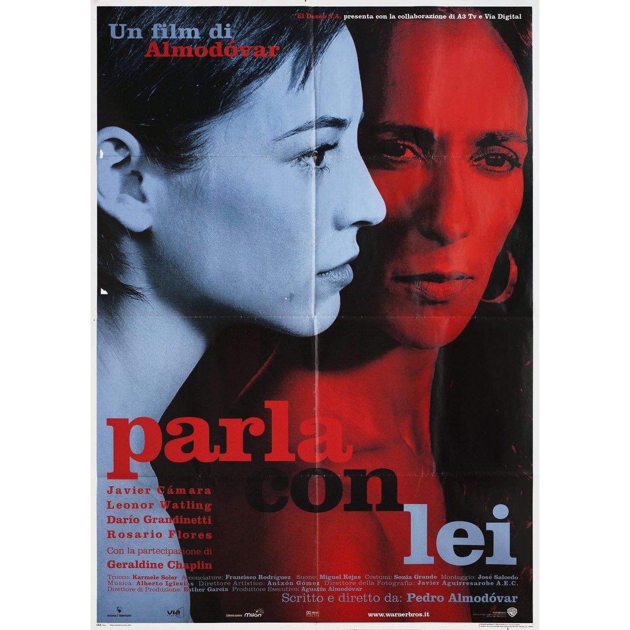 Original 2002 Italian due fogli poster by Juan Gatti for the film Talk to Her (Hable con ella) directed by Pedro Almodovar with Javier Camara / Dario Grandinetti / Leonor Watling / Rosario Flores. Very good condition, folded with paper loss in