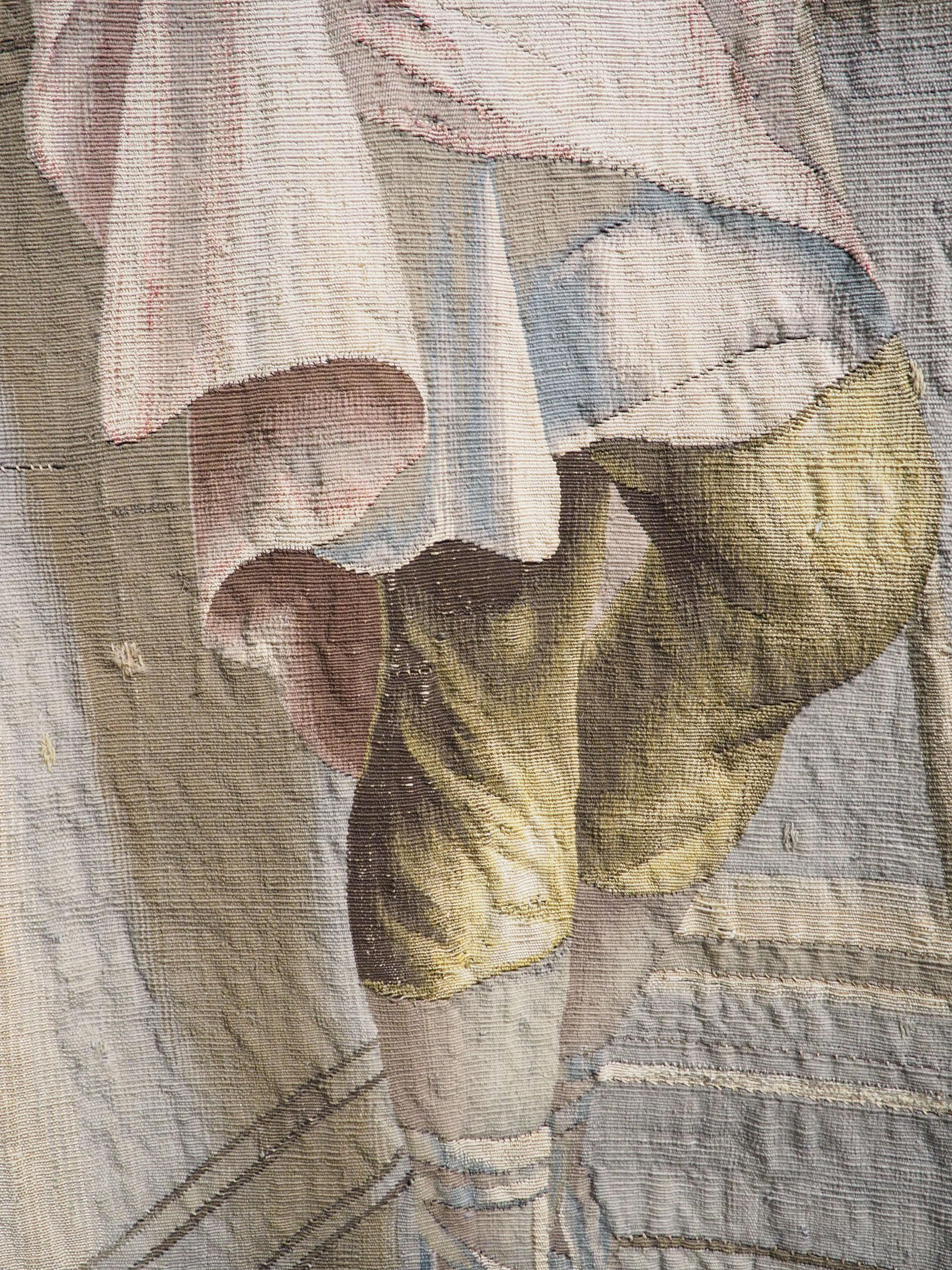 Großer Wandteppich aus Wolle und Seide aus dem 17. Jahrhundert mit bunter Kartusche und Trophäendekor im Angebot 12