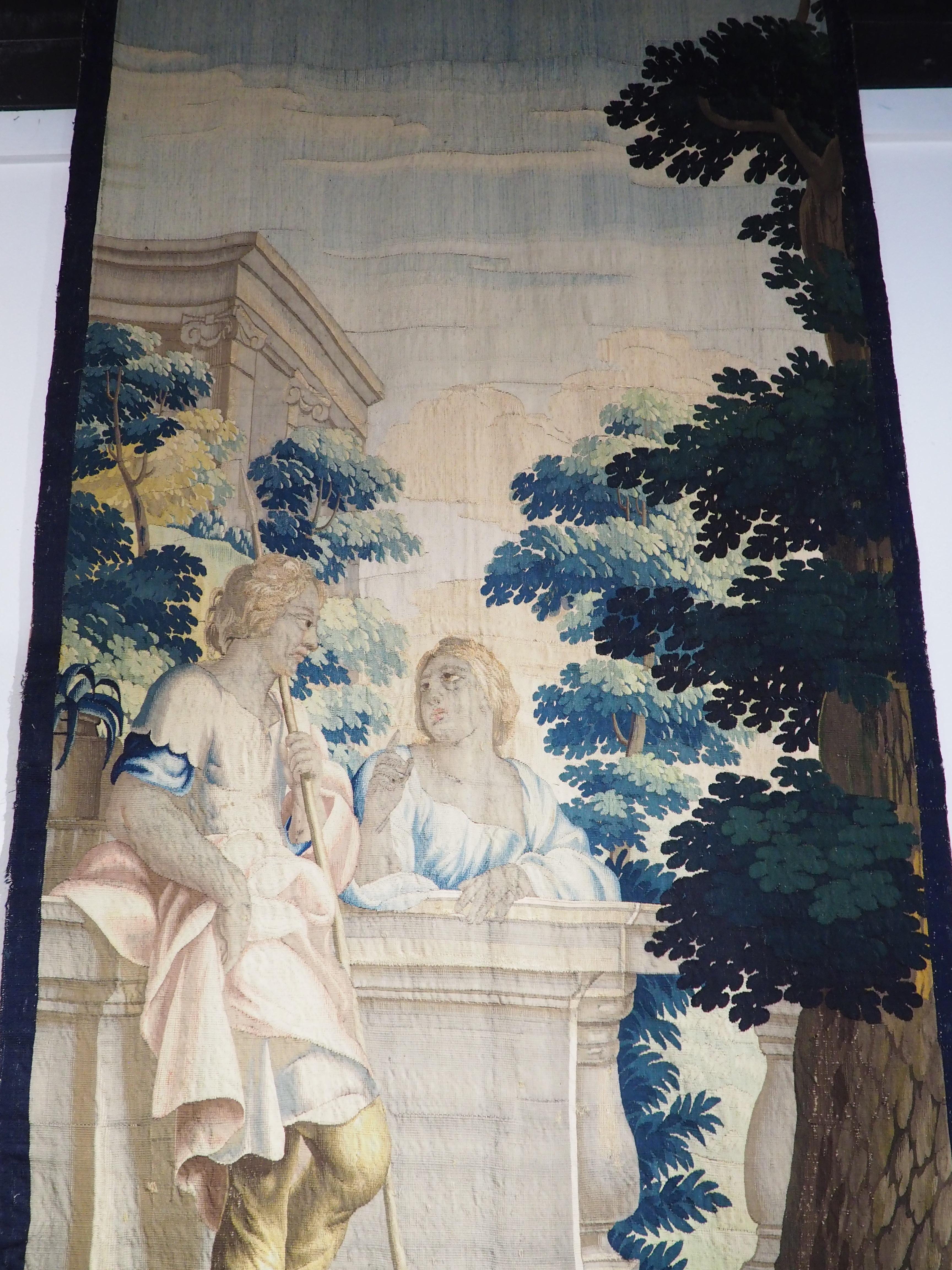 Tall 17th C. Wool and Silk Tapestry with Colorful Cartouche and Trophy Decor For Sale 2