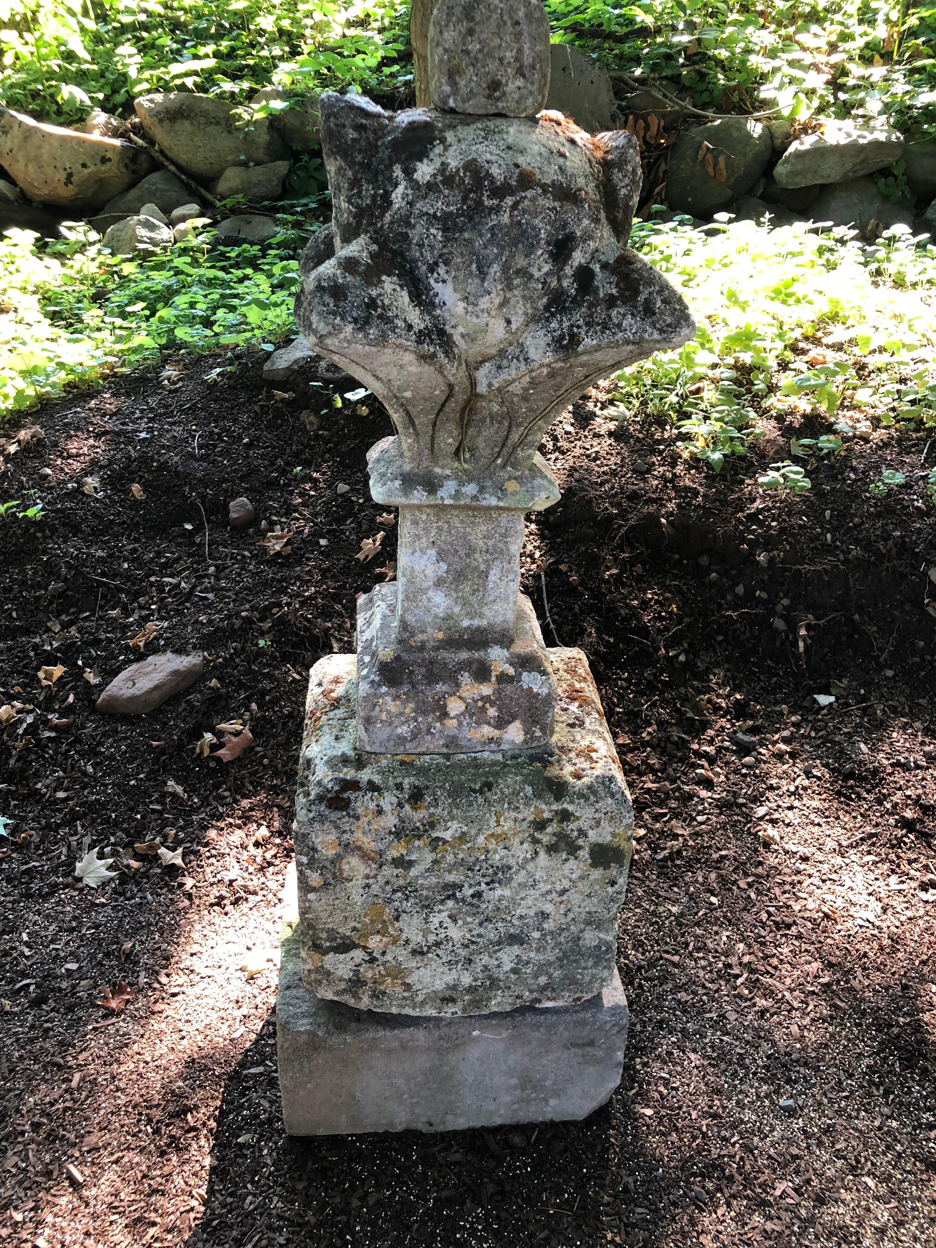 Tall 17th Century French Mossy Elaborately Hand-Carved Limestone Finial In Good Condition In Woodbury, CT