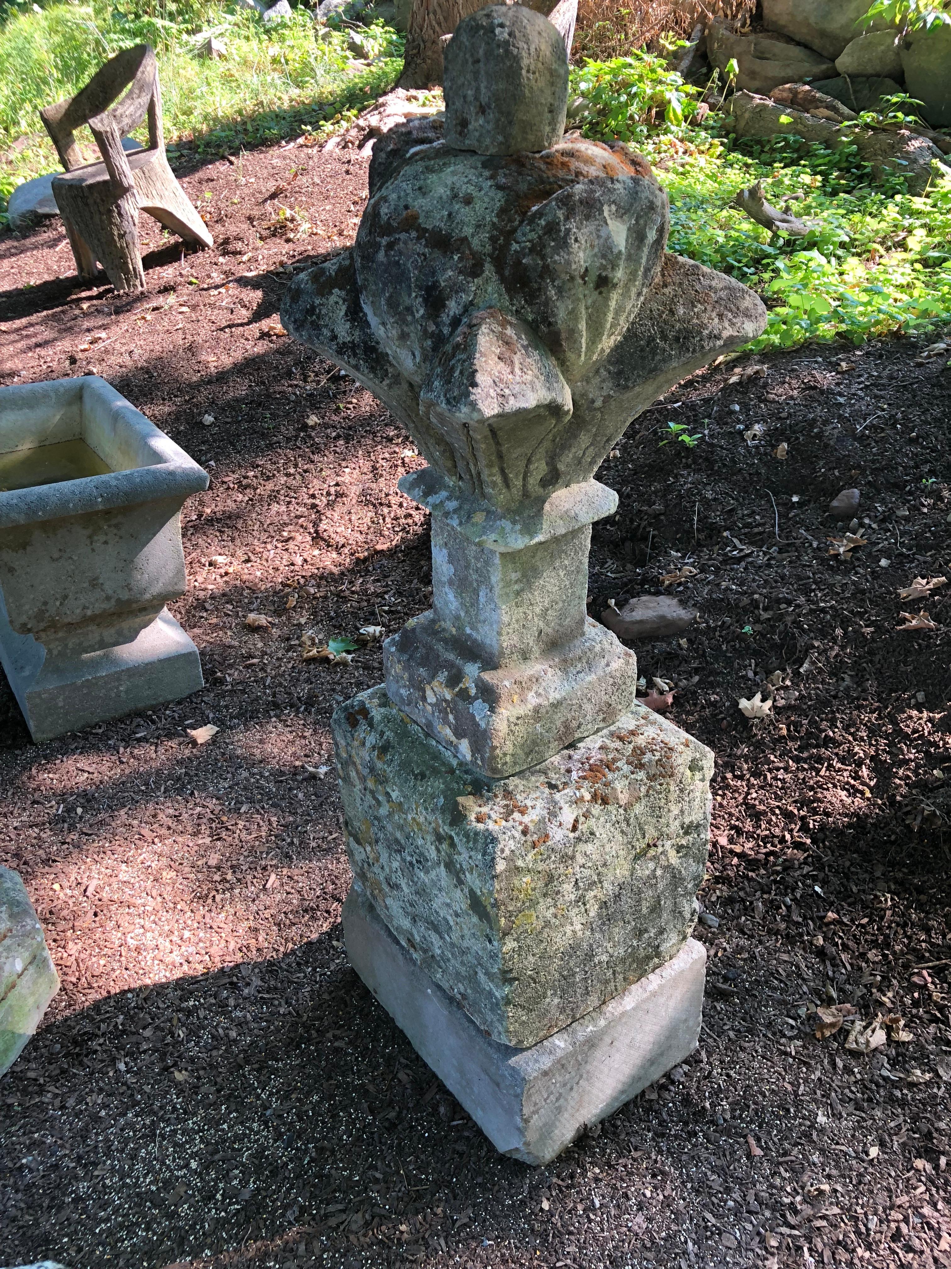 Tall 17th Century French Mossy Elaborately Hand-Carved Limestone Finial 4