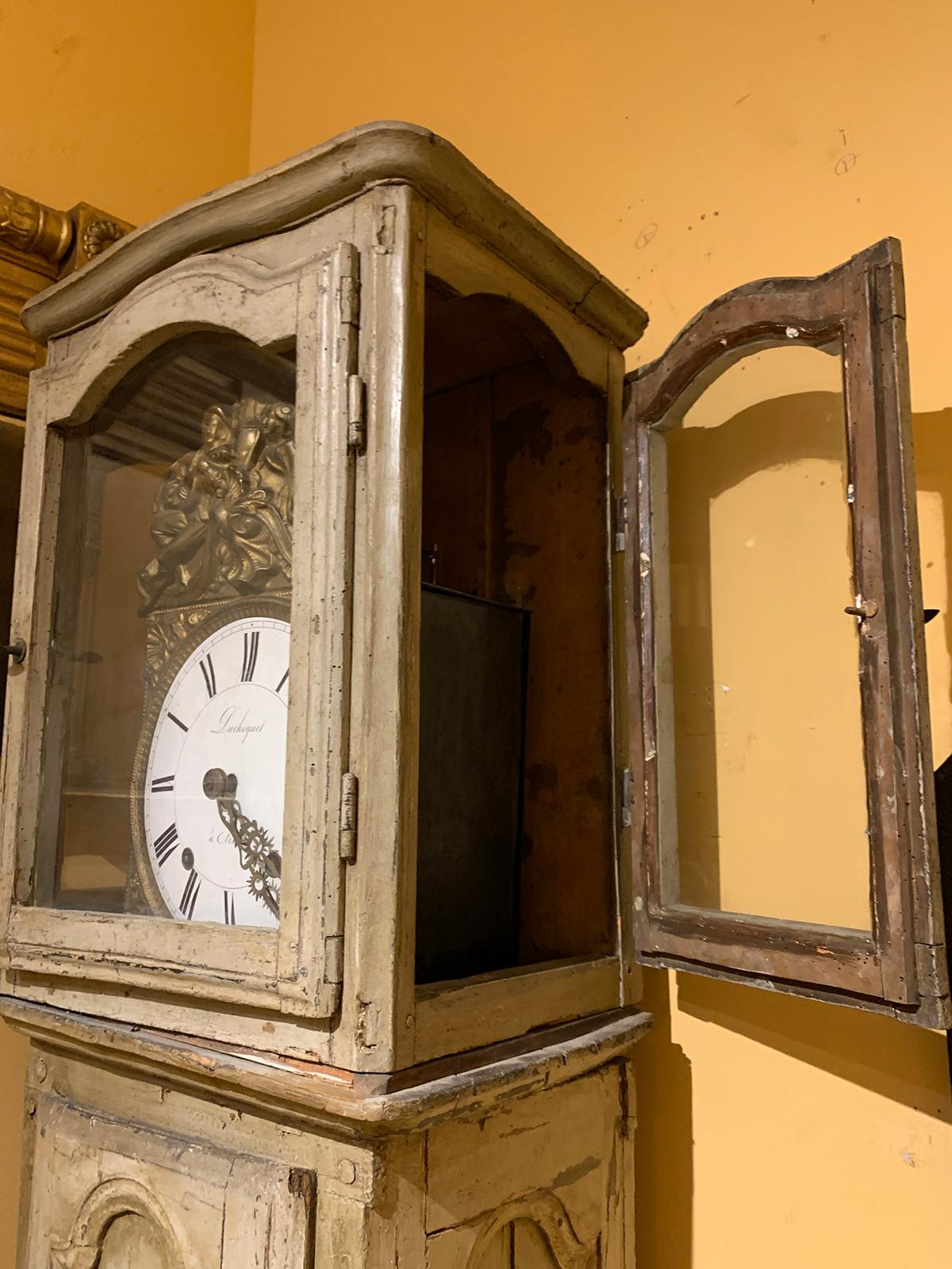 Tall 18th-19th Century French Painted Floor Longcase Clock For Sale 7