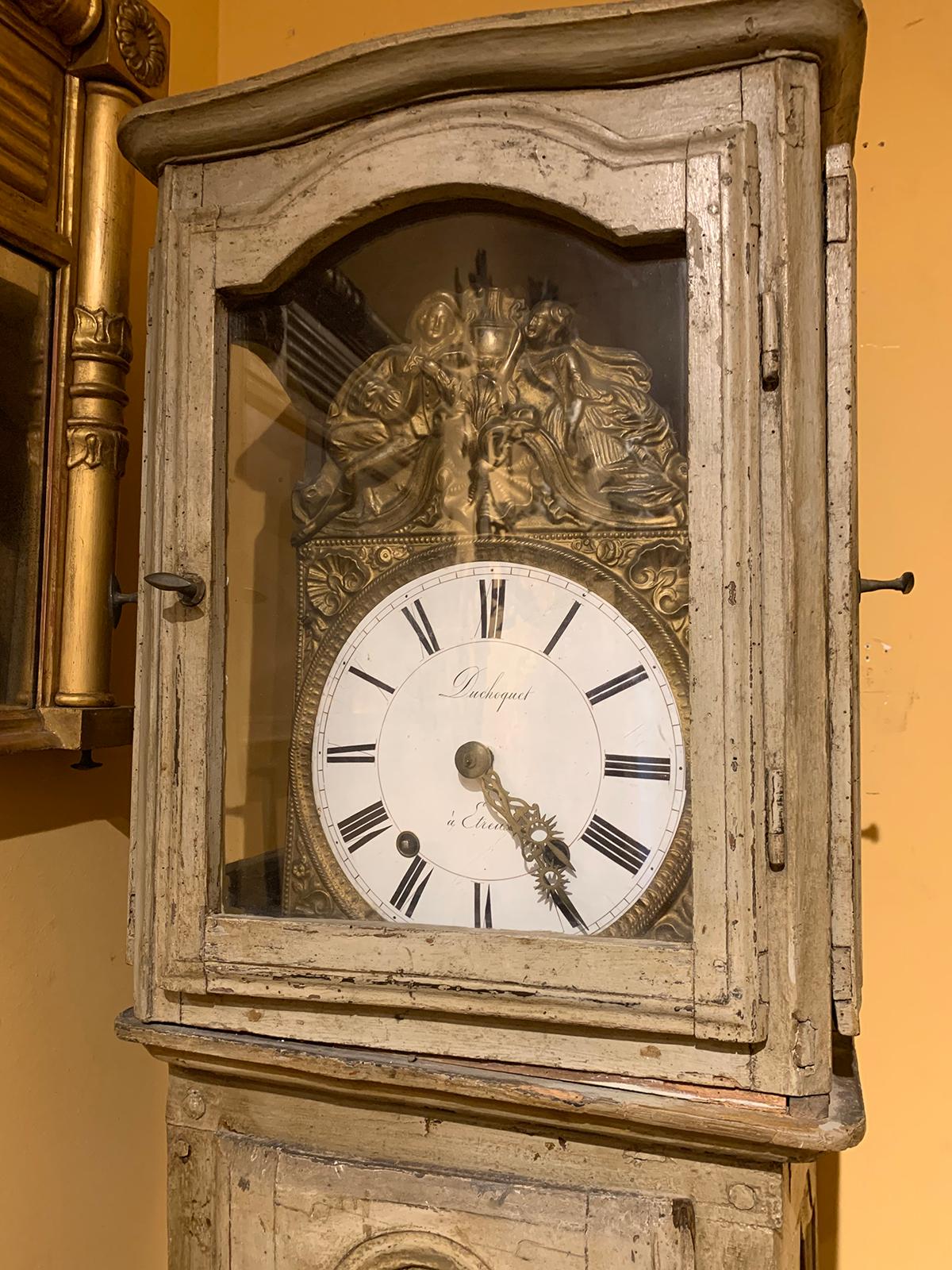 Tall 18th-19th Century French Painted Floor Longcase Clock For Sale 12