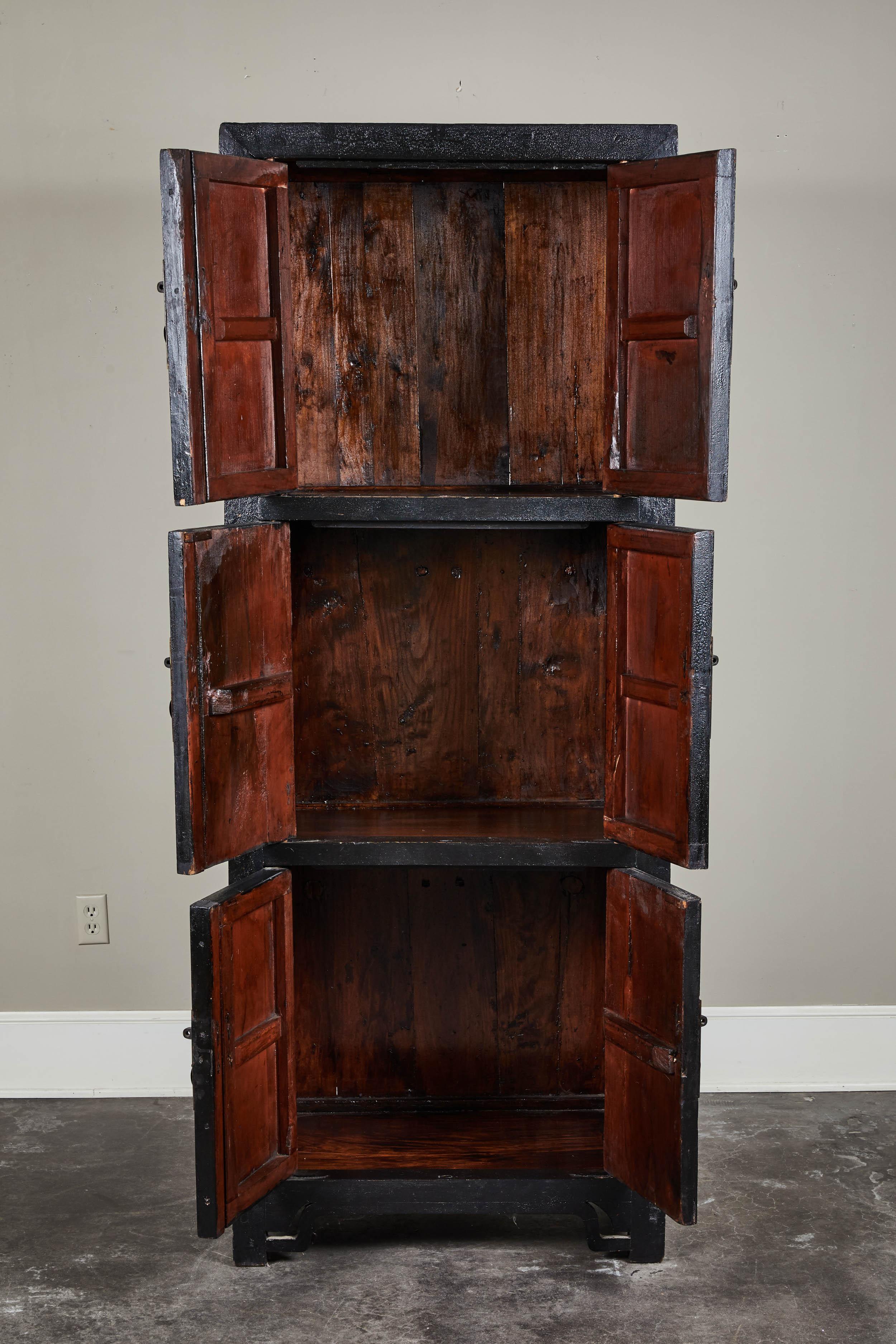 18th Century and Earlier Tall 18th Century Black Lacquer Chinese Cabinet