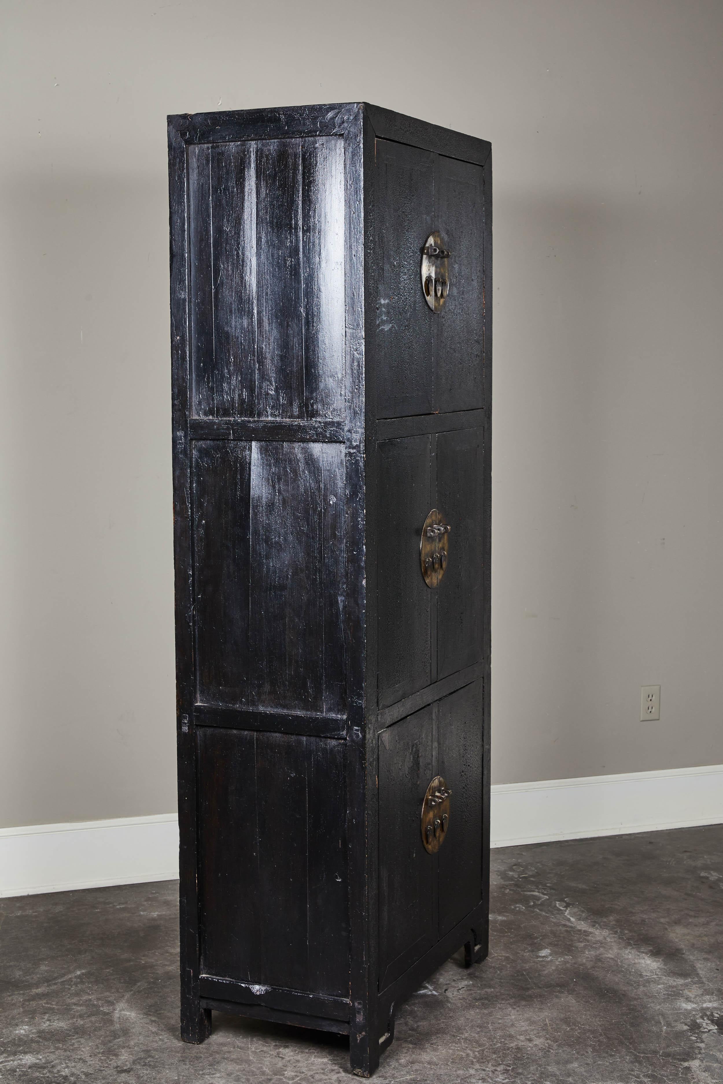 Wood Tall 18th Century Black Lacquer Chinese Cabinet