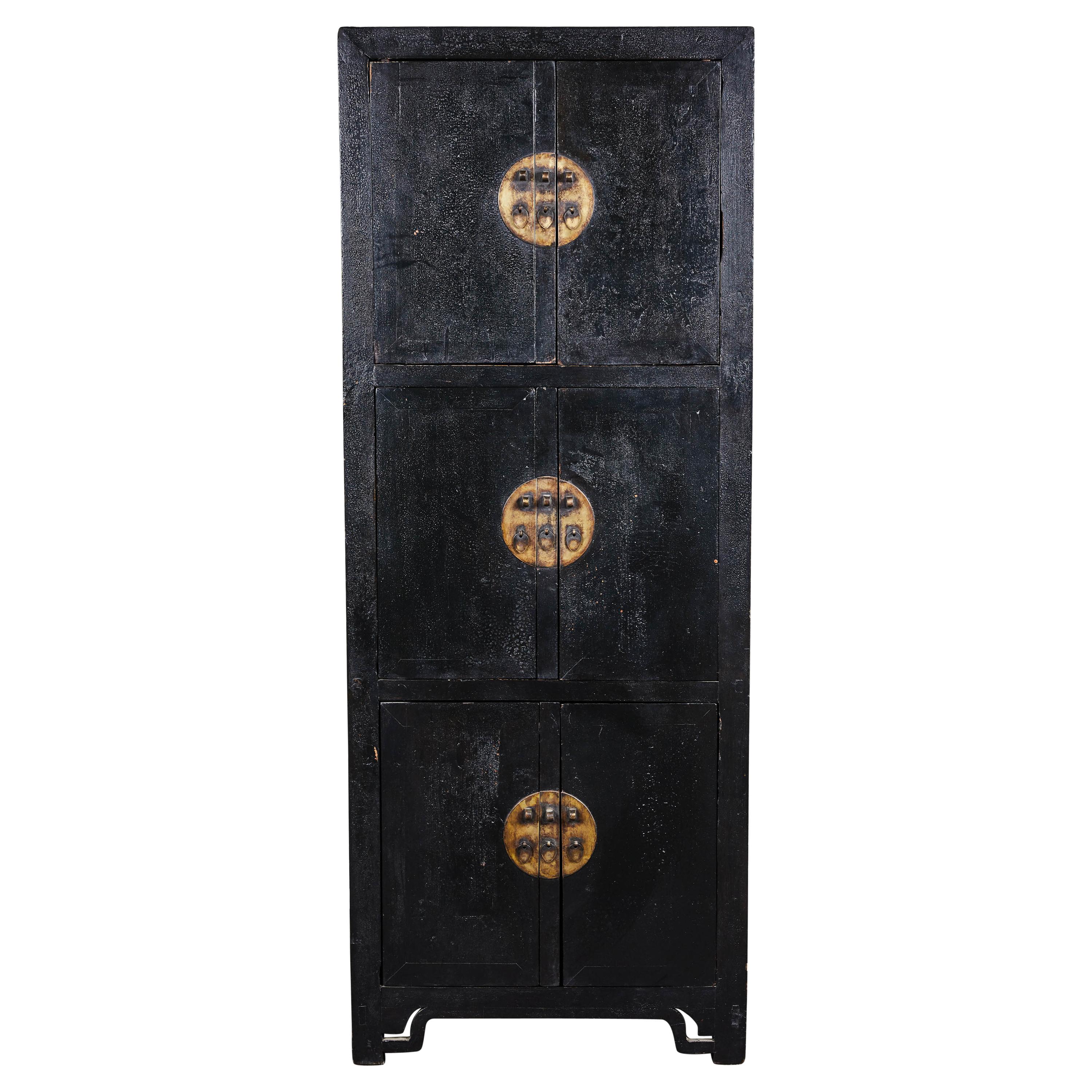 Tall 18th Century Black Lacquer Chinese Cabinet