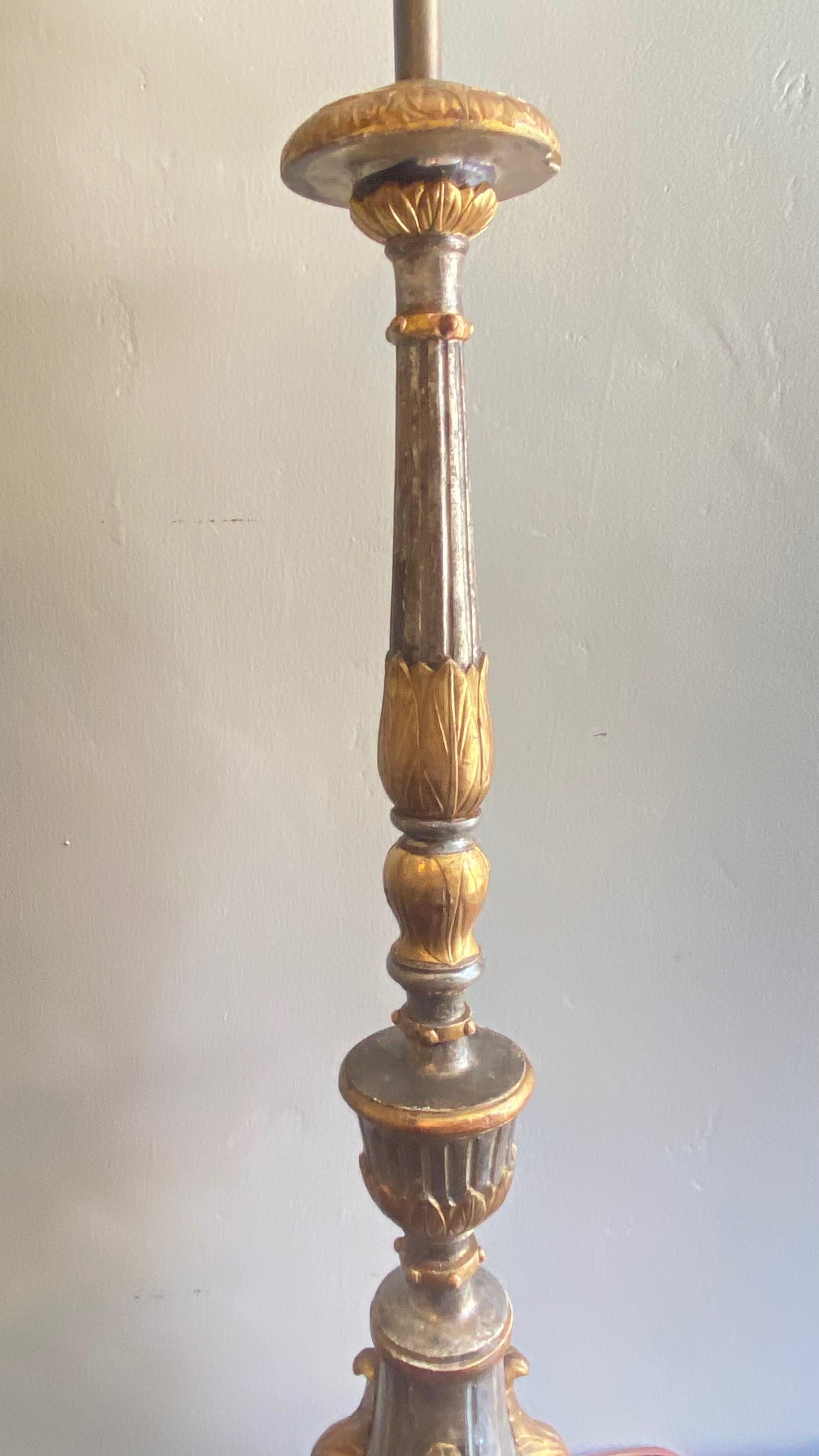 Tall 18th Century Continental Silvered and Gilt Candle Stand Lamps 1