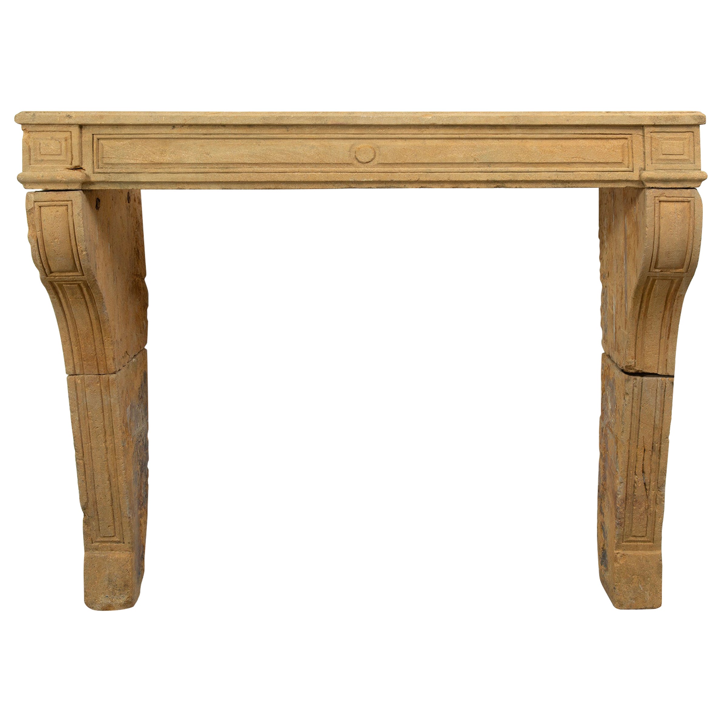 Tall 18th Century Paneled and Curved French Limestone Fireplace Mantel