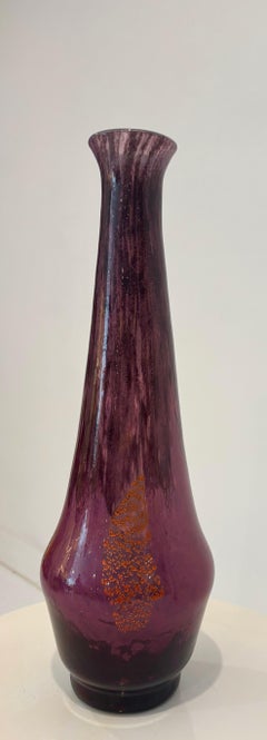 Tall 1920s Daum Nancy Vase with Gold Leaf Inclusions, Signed