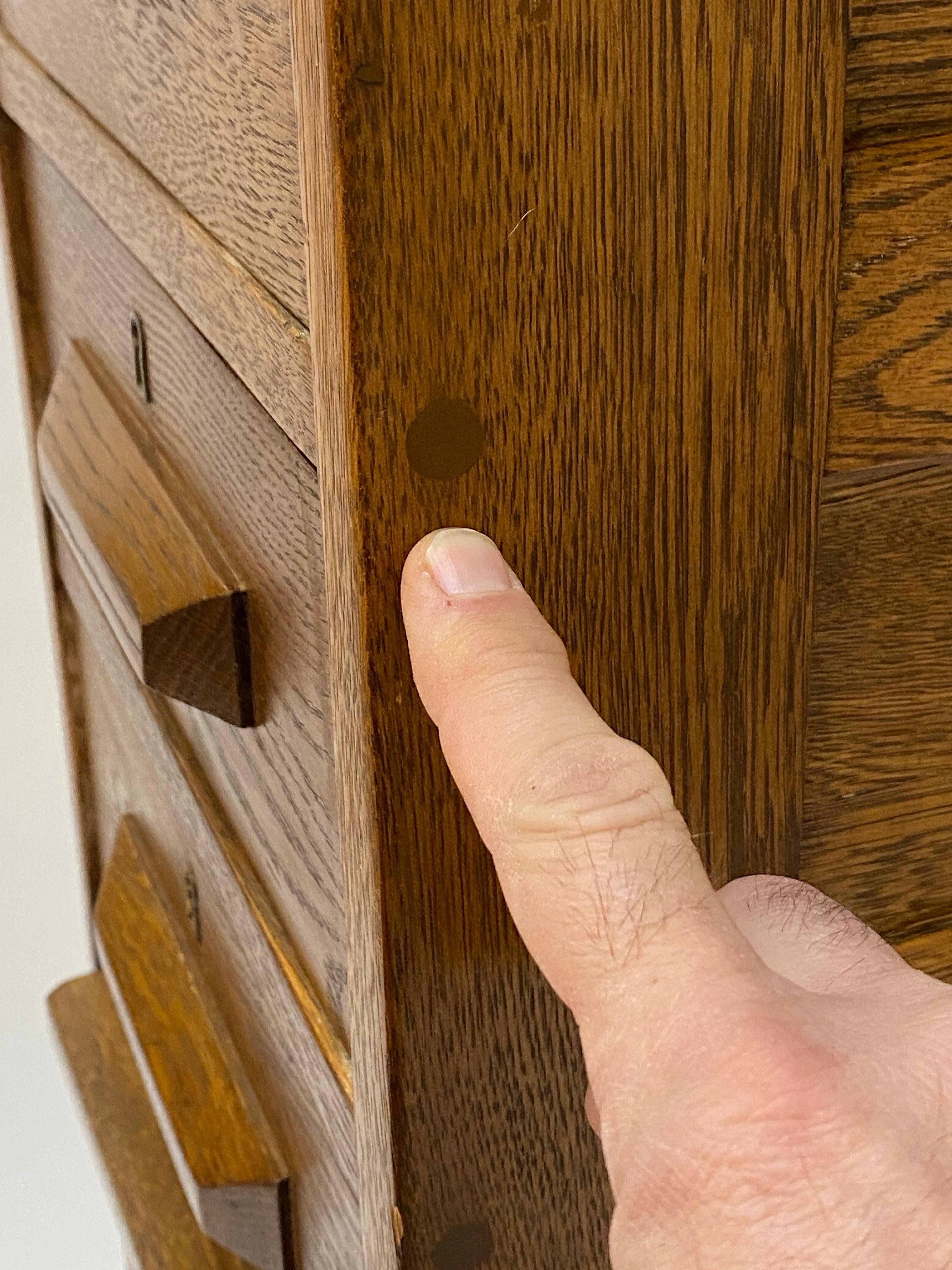 Tall 1920s Industrial Oak Eight Drawer Cabinet For Sale 7