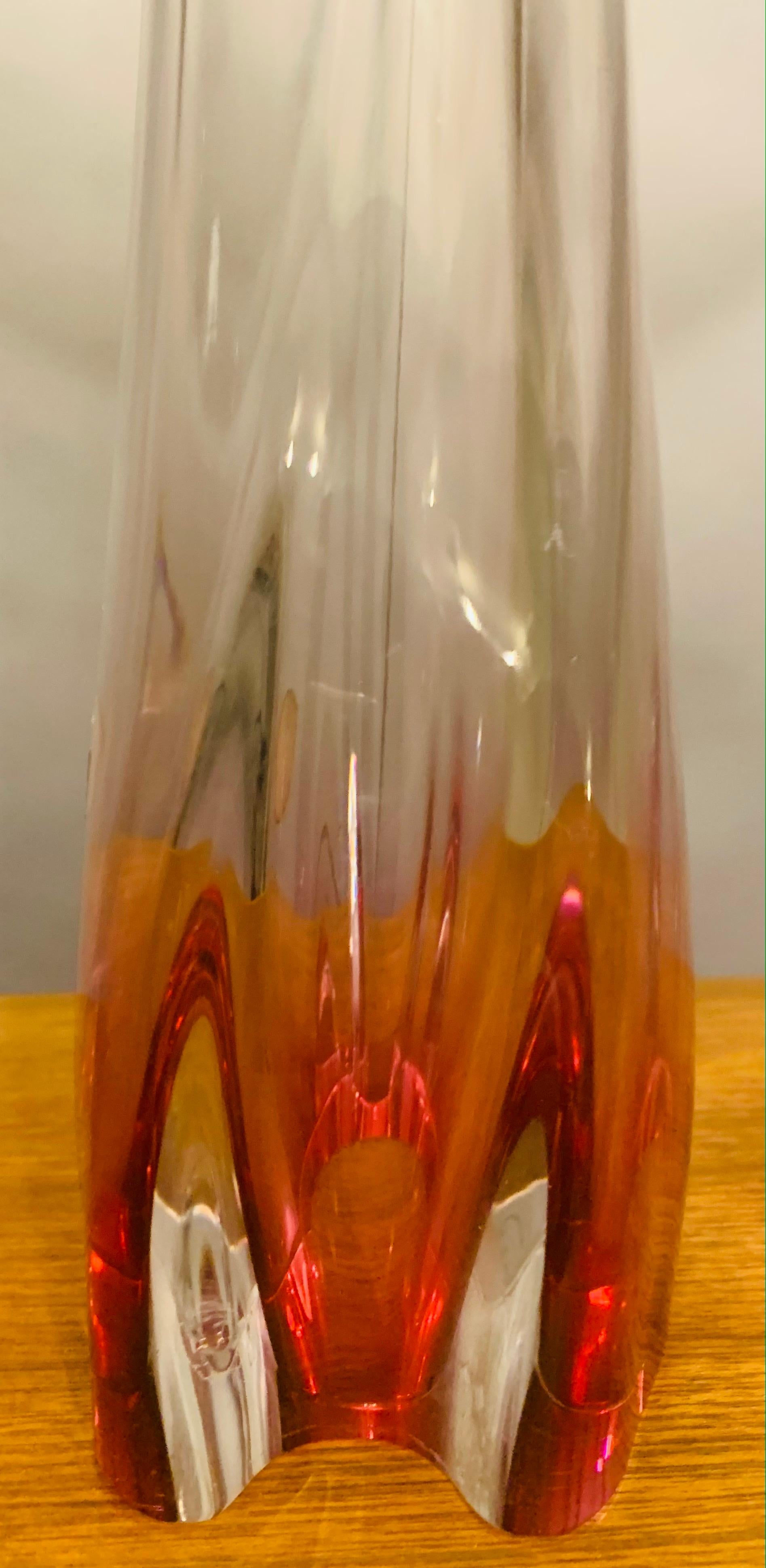 Tall 1950s Belgium Val Saint Lambert Pink & Clear Crystal Glass Table Lamp 3