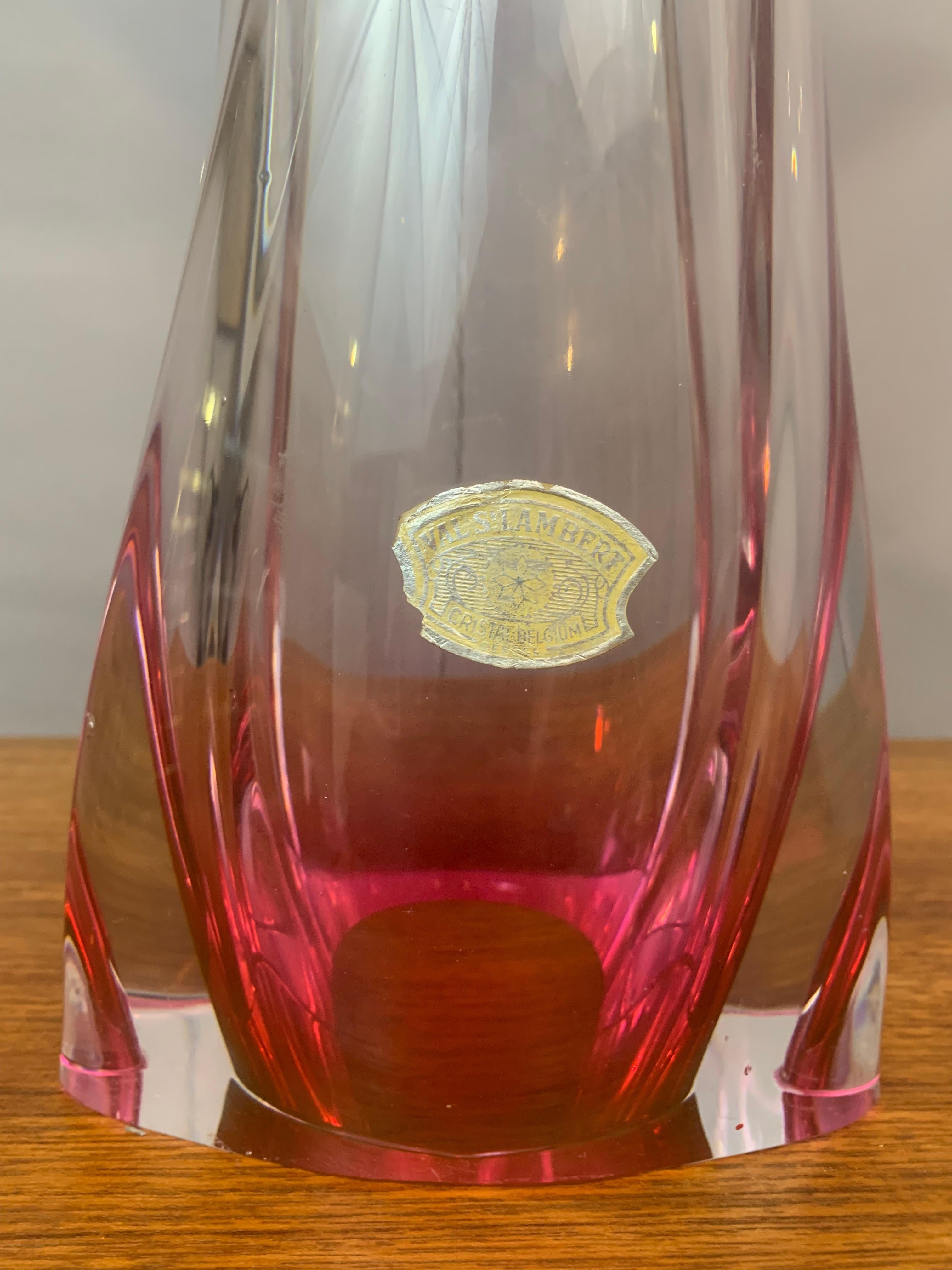 Tall 1950s Belgium Val Saint Lambert Pink & Clear Crystal Glass Table Lamp 6