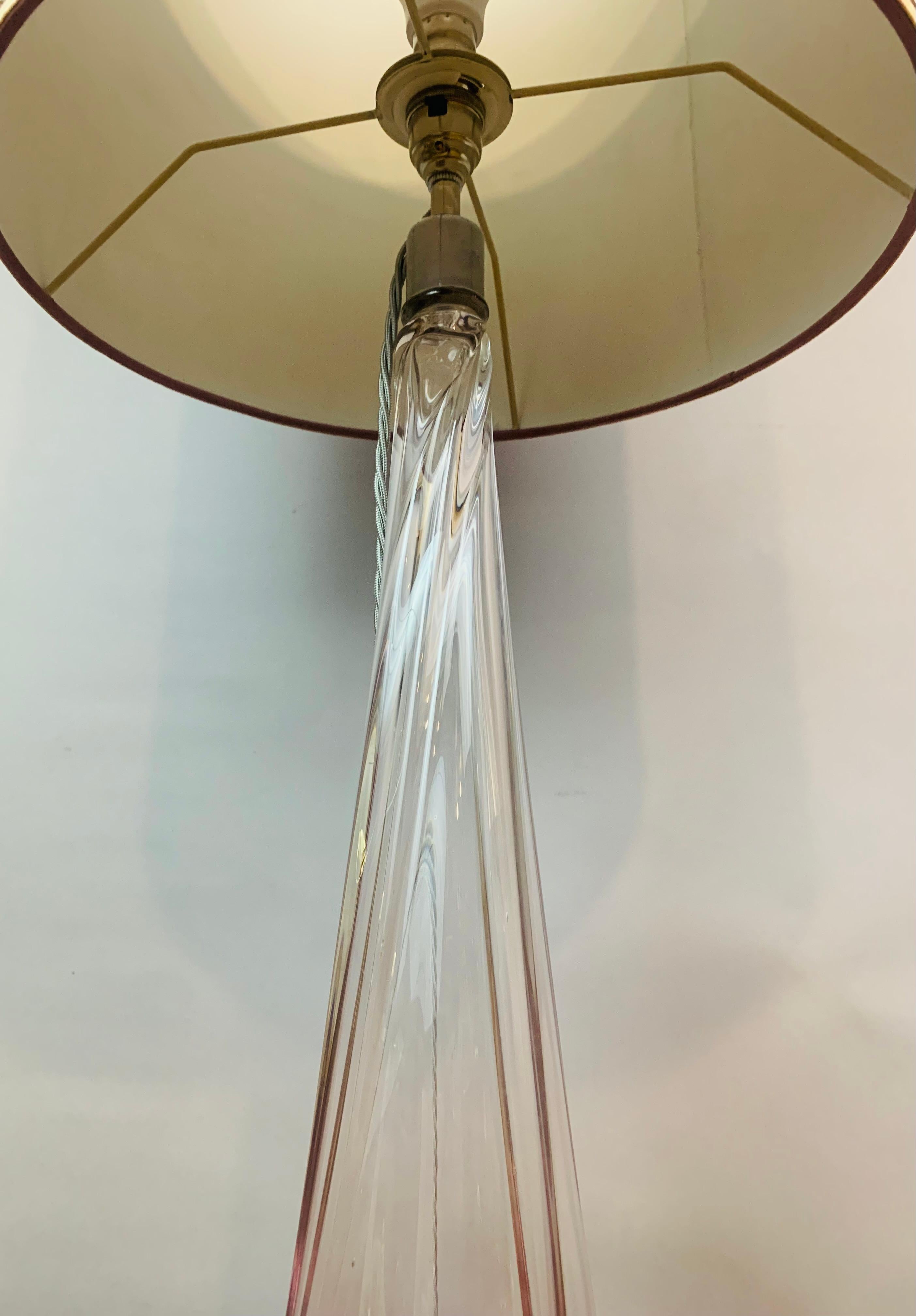 Tall 1950s Belgium Val Saint Lambert Pink & Clear Crystal Glass Table Lamp 8