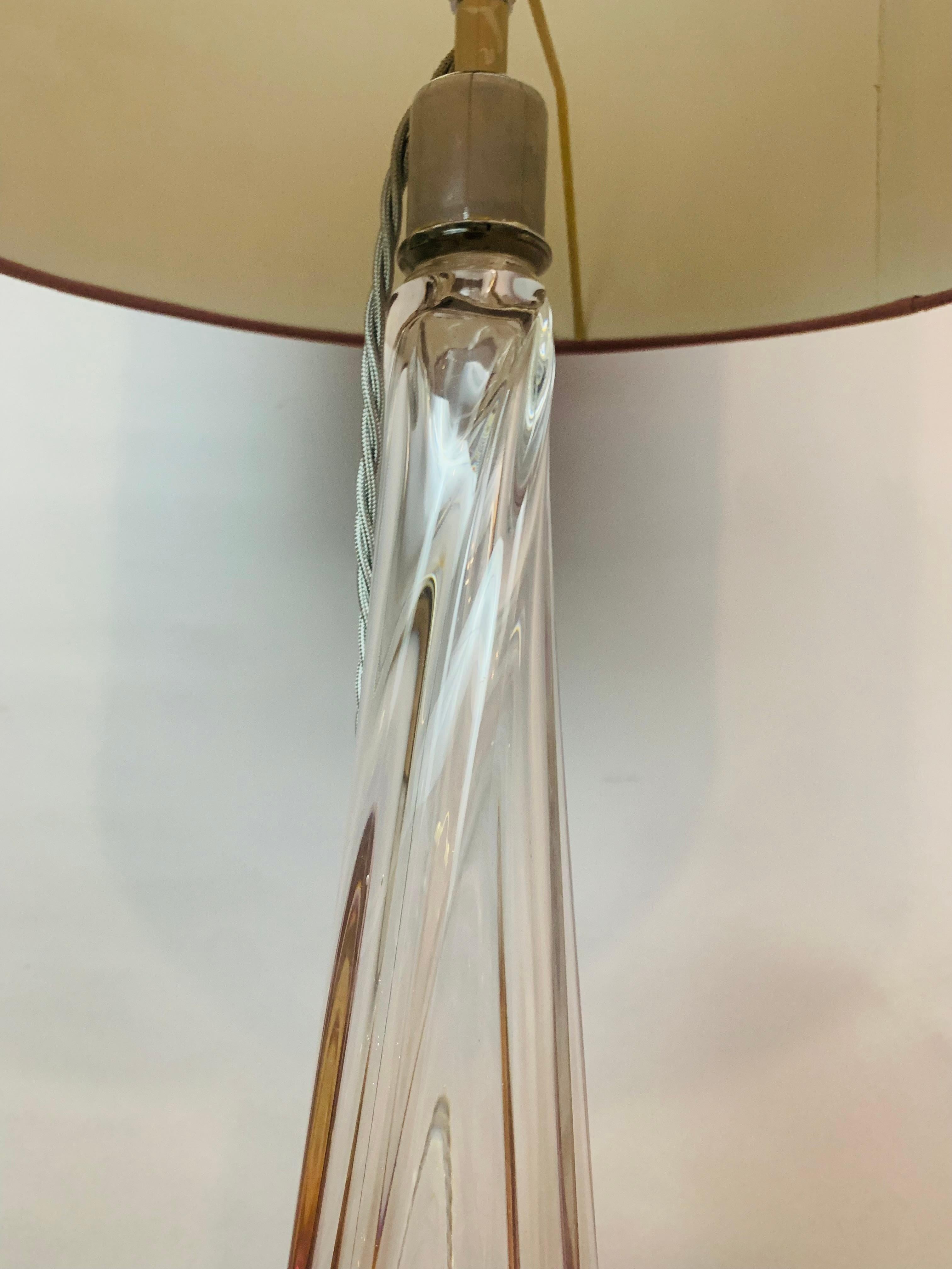 Tall 1950s Belgium Val Saint Lambert Pink & Clear Crystal Glass Table Lamp 9