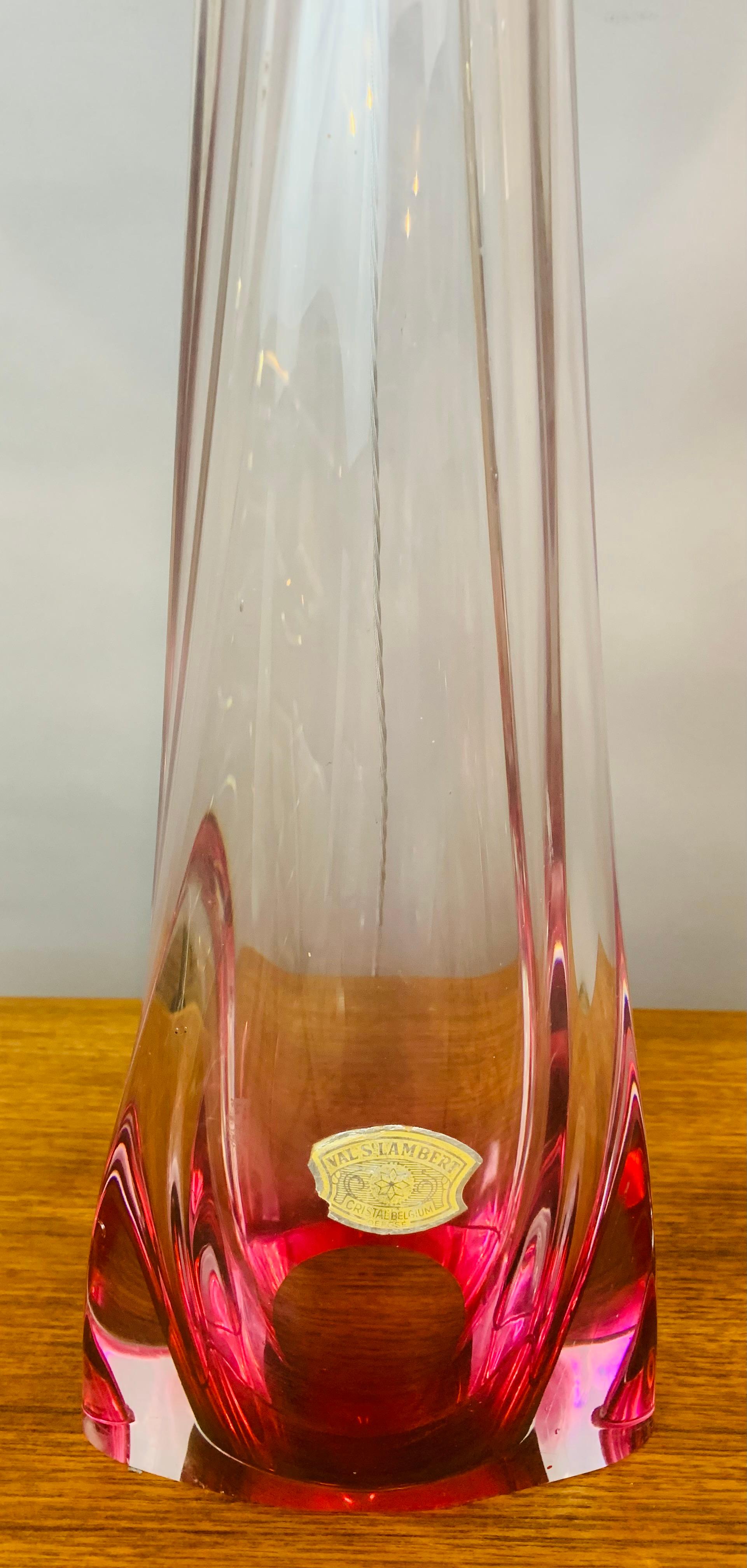 Tall 1950s Belgium Val Saint Lambert Pink & Clear Crystal Glass Table Lamp 10