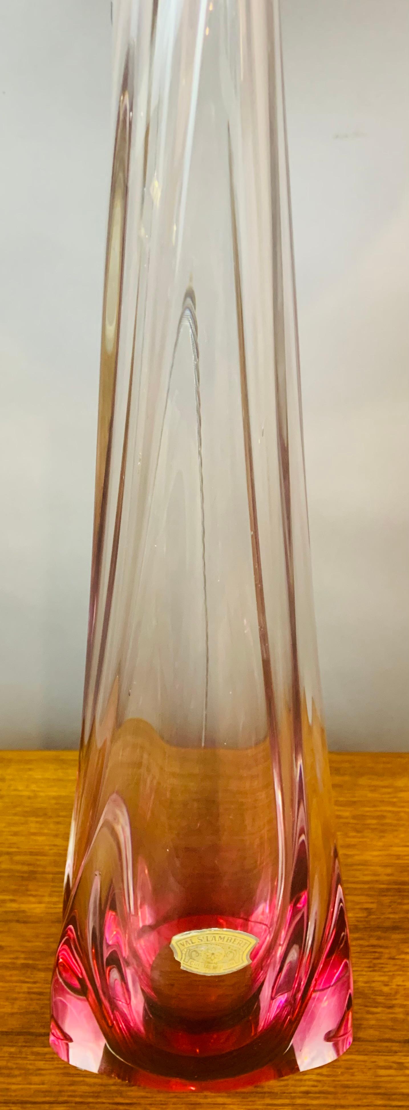 Tall 1950s Belgium Val Saint Lambert Pink & Clear Crystal Glass Table Lamp 13
