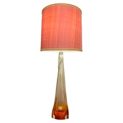Tall 1950s Belgium Val Saint Lambert Pink & Clear Crystal Glass Table Lamp