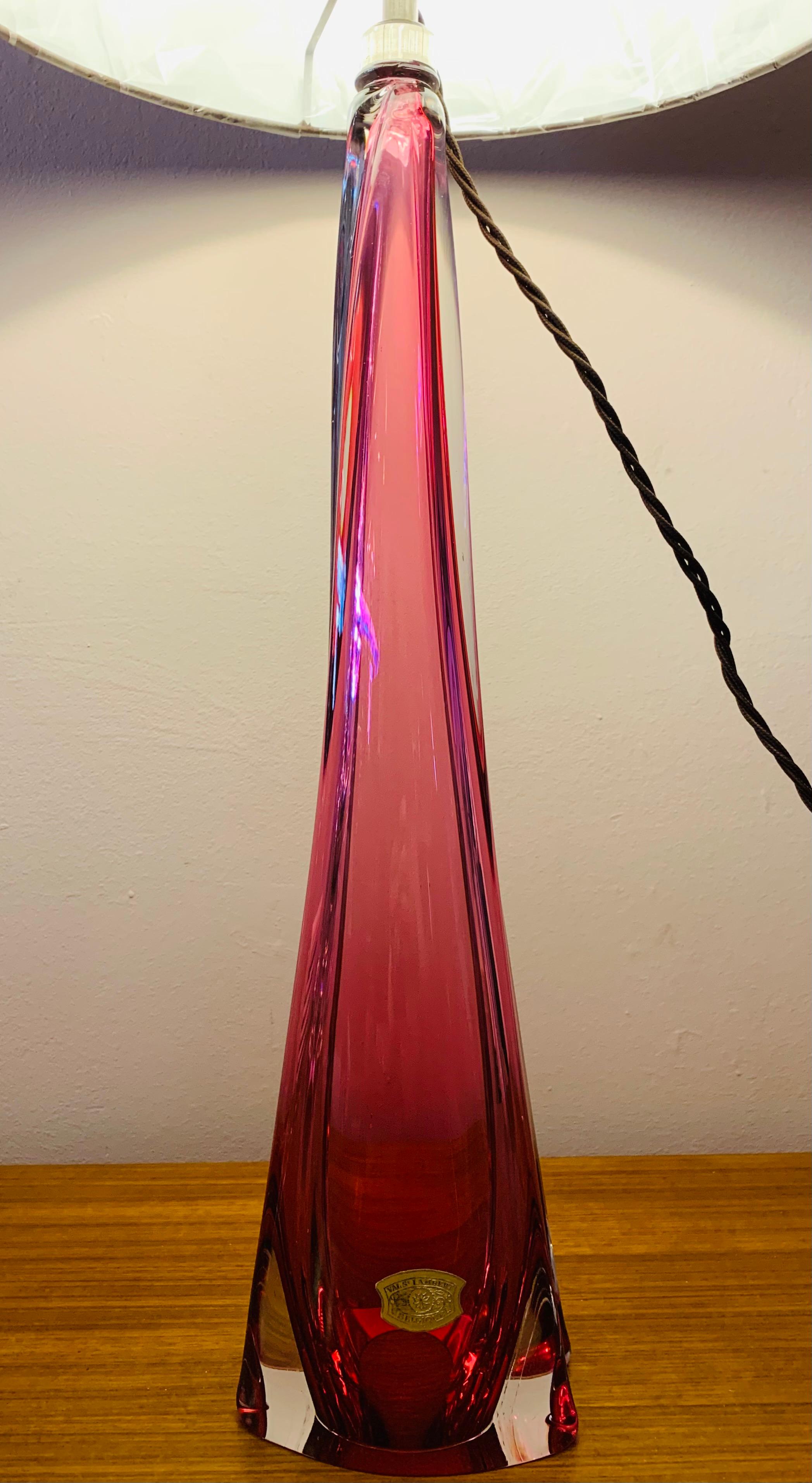 Tall 1950s Belgium Val St Lambert Pink & Clear Crystal Glass Table Lamp 3