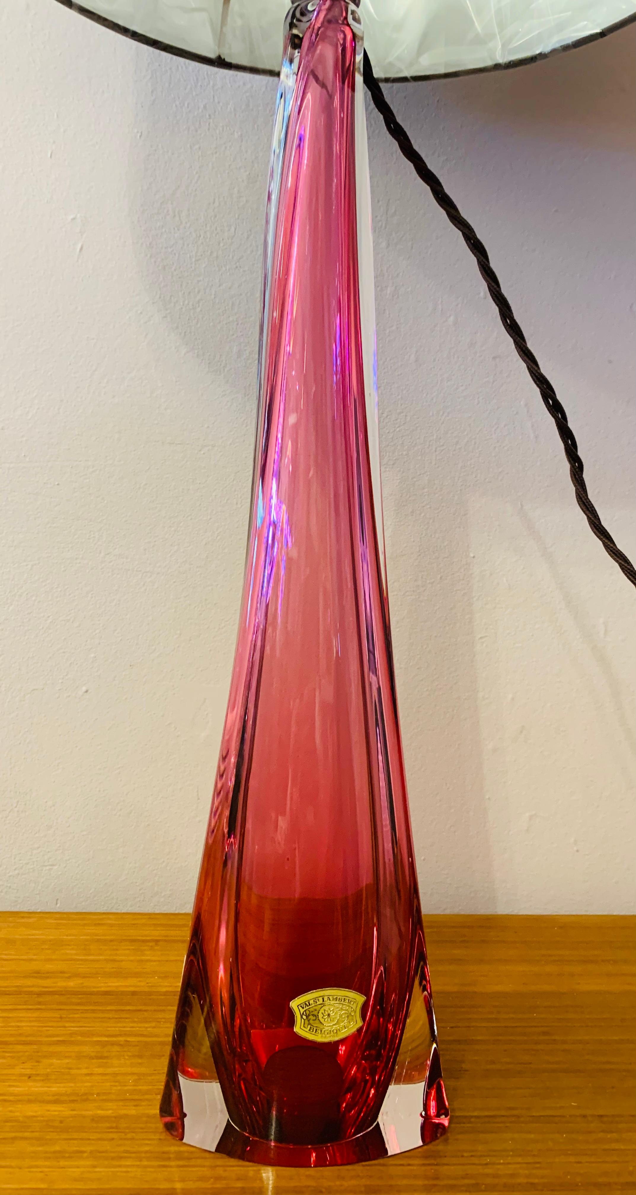 Tall 1950s Belgium Val St Lambert Pink & Clear Crystal Glass Table Lamp 4