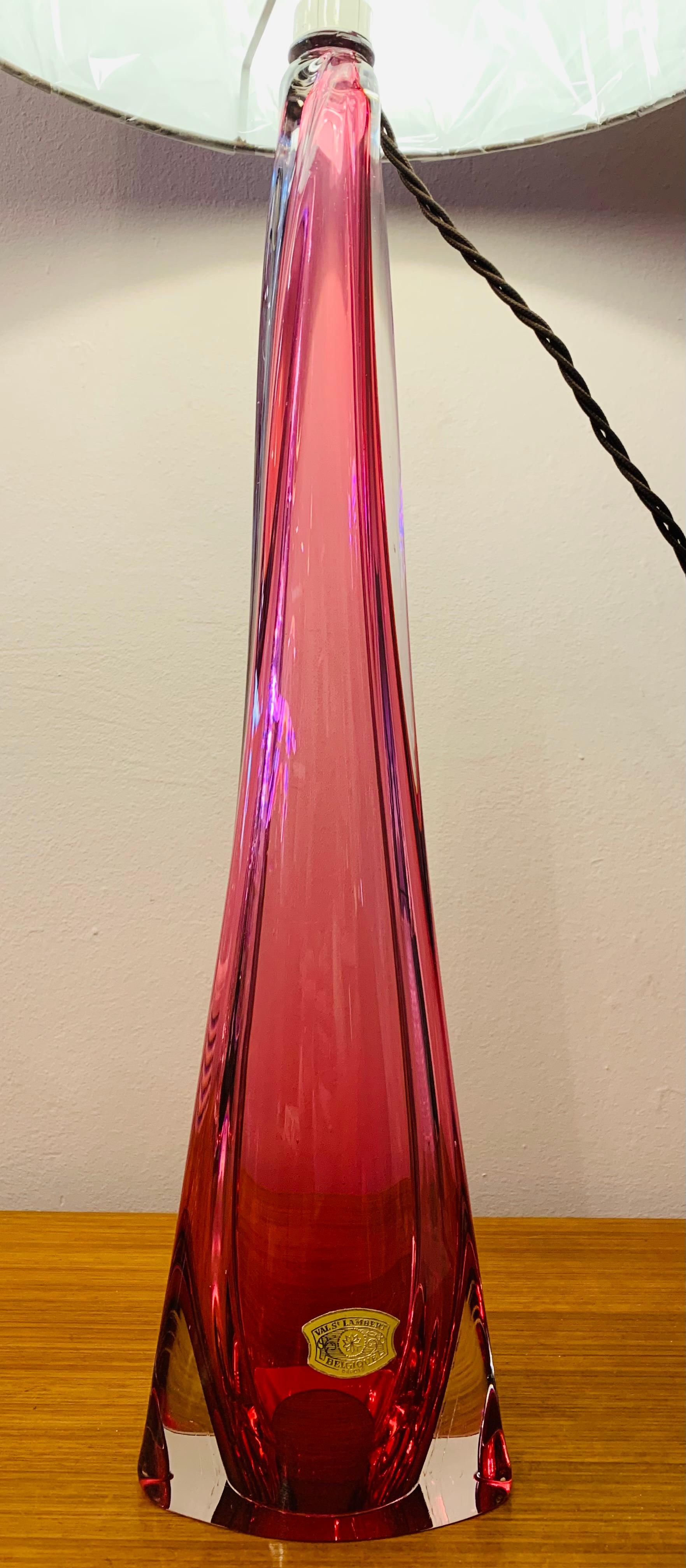 Tall 1950s Belgium Val St Lambert Pink & Clear Crystal Glass Table Lamp In Good Condition In London, GB